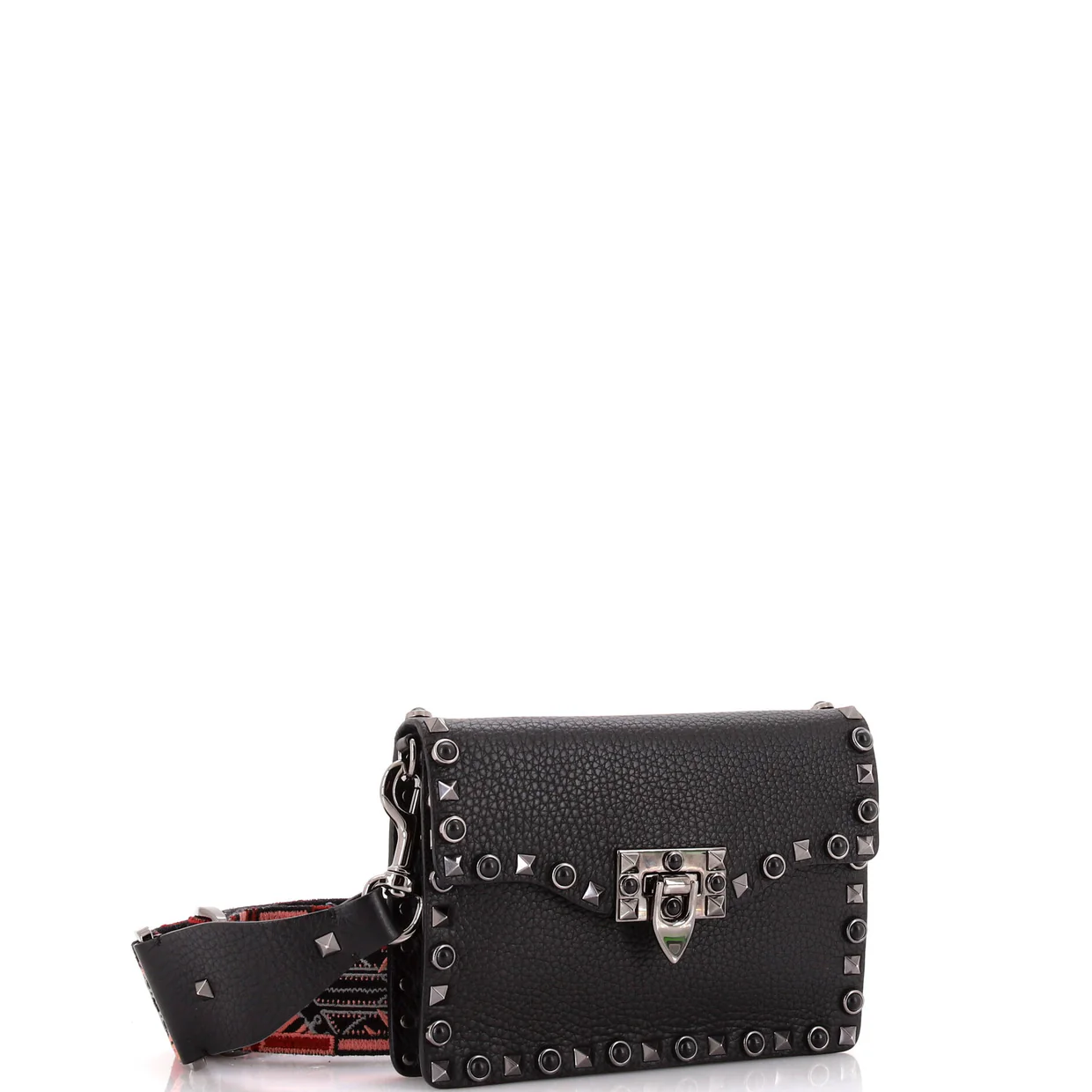 Rolling Rockstud Flip Lock Flap Bag Leather with Cabochons Small - Deep Luxury