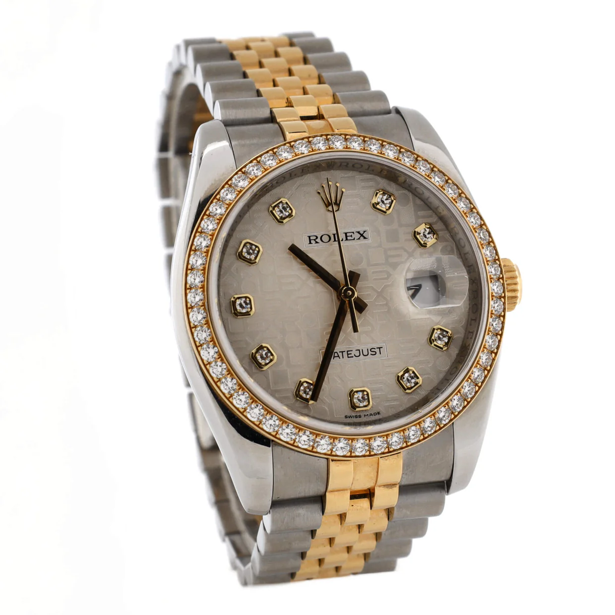 Oyster Perpetual Datejust Automatic Watch Stainless Steel and Yellow Gold with Diamond Bezel and Markers 36 - Deep Luxury
