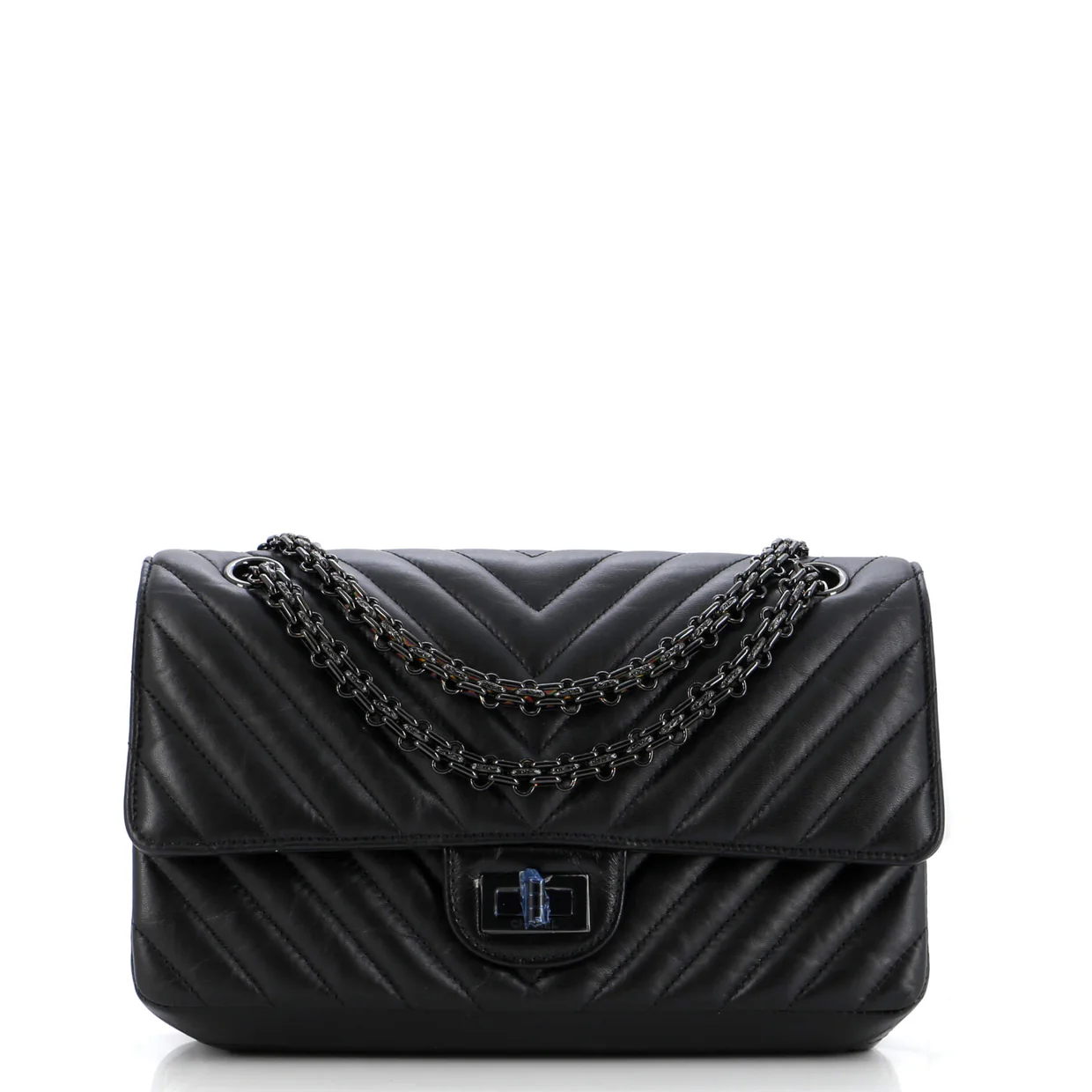 So Black Reissue 2.55 Flap Bag Chevron Aged Calfskin 225 - Deep Luxury