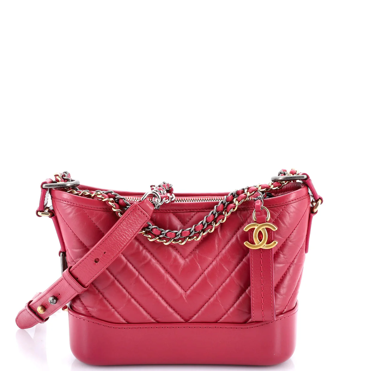 Gabrielle Hobo Chevron Aged Calfskin Small - Deep Luxury