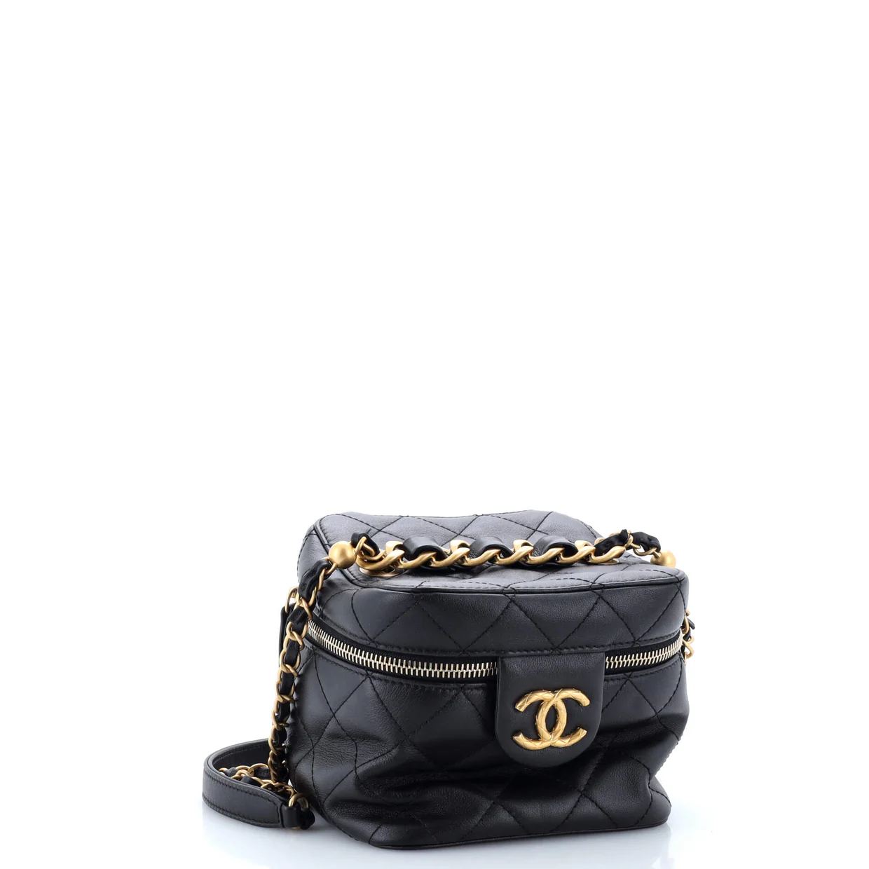 Chain Bar Vanity Case with Chain Quilted Calfskin Small - Deep Luxury