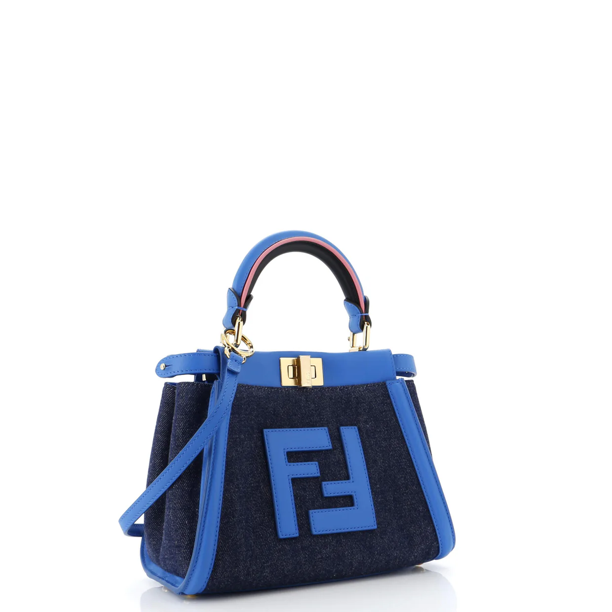 Peekaboo Bag Denim with FF Leather Applique Mini - Deep Luxury