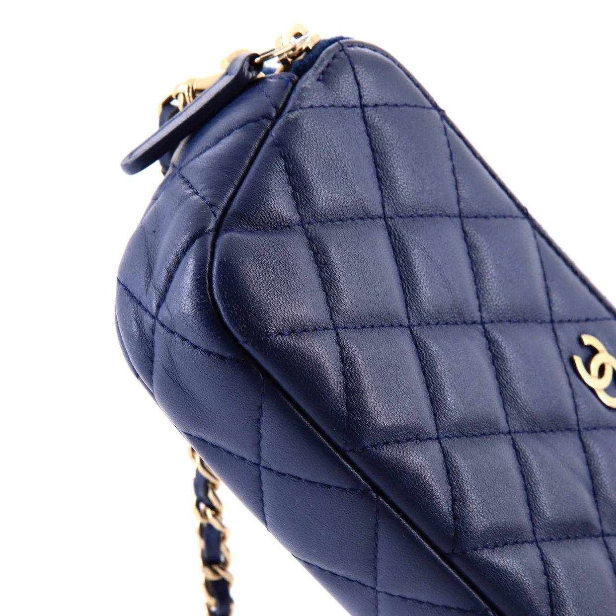 Double Zip Clutch with Chain Quilted Lambskin - Deep Luxury
