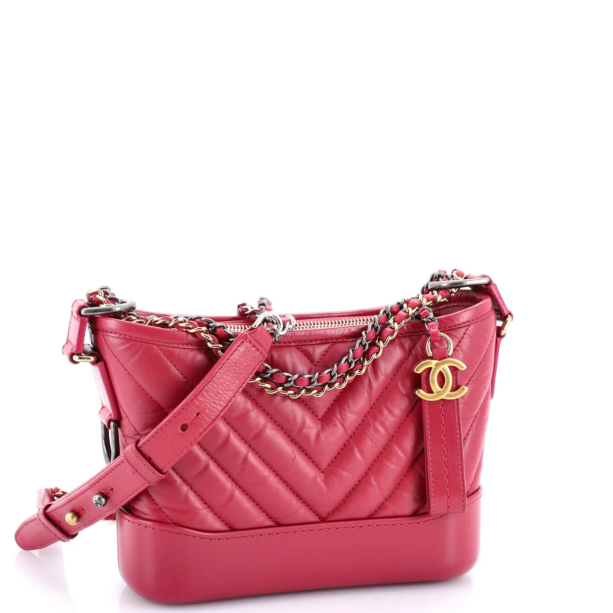 Gabrielle Hobo Chevron Aged Calfskin Small - Deep Luxury