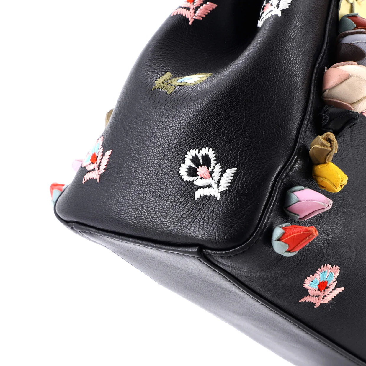 Peekaboo Bag Embroidered Leather with Floral Applique Mini - Deep Luxury