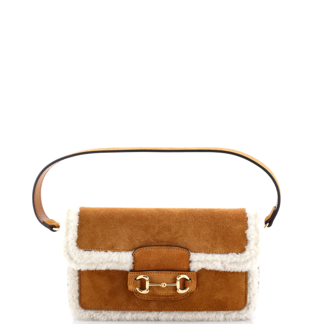 Horsebit 1955 Shoulder Bag Suede with Shearling Mini - Deep Luxury