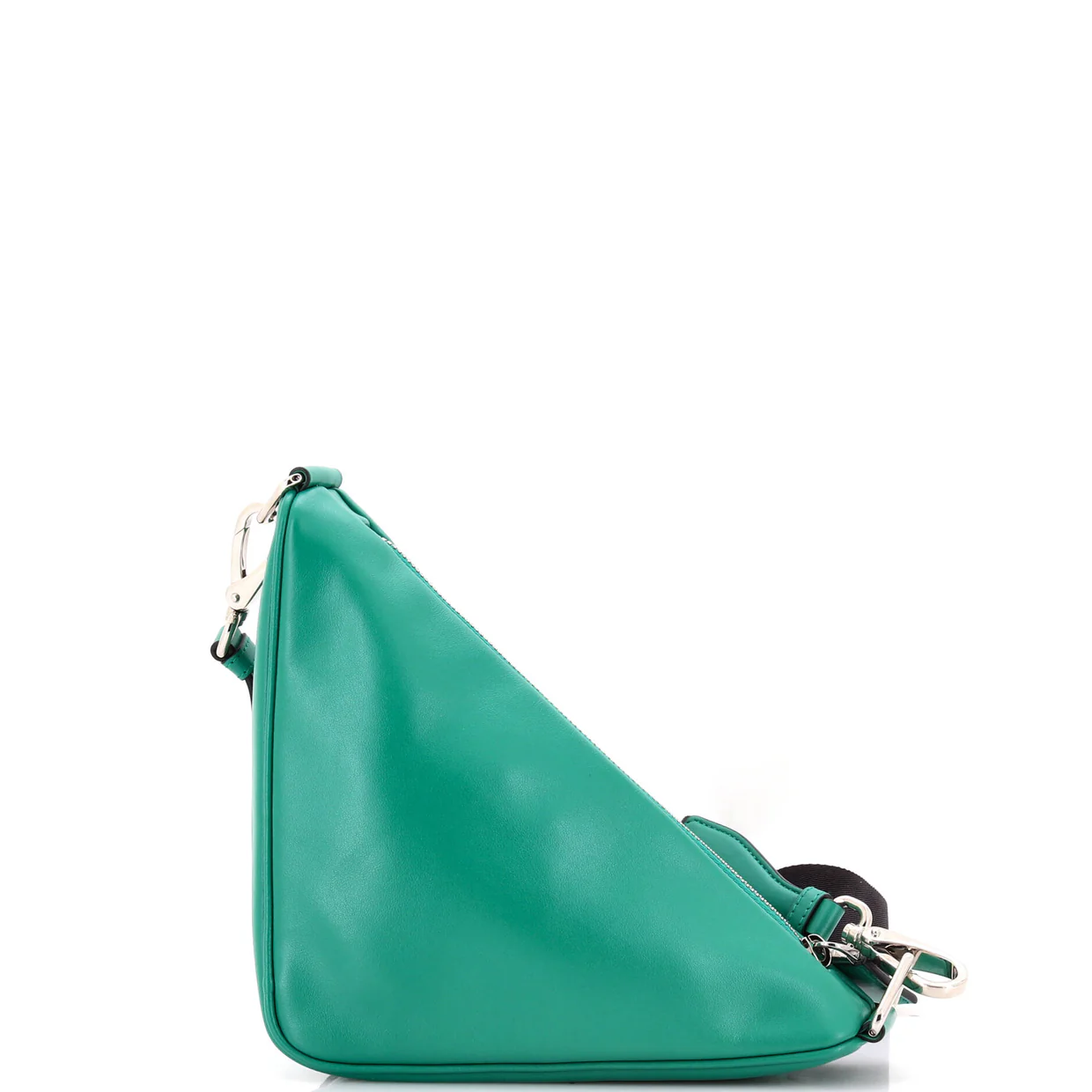 Triangle Logo Zip Chain Crossbody Bag Embossed Leather Small - Deep Luxury