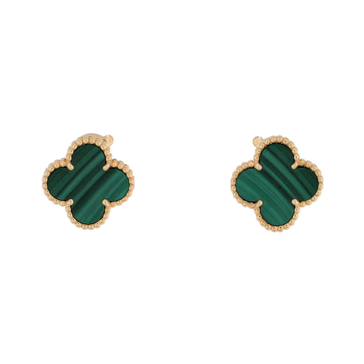 Vintage Alhambra Earrings 18K Yellow Gold and Malachite - Deep Luxury