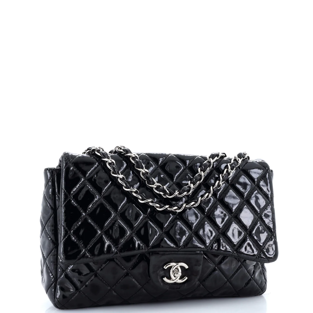 Classic Single Flap Bag Quilted Patent Jumbo - Deep Luxury