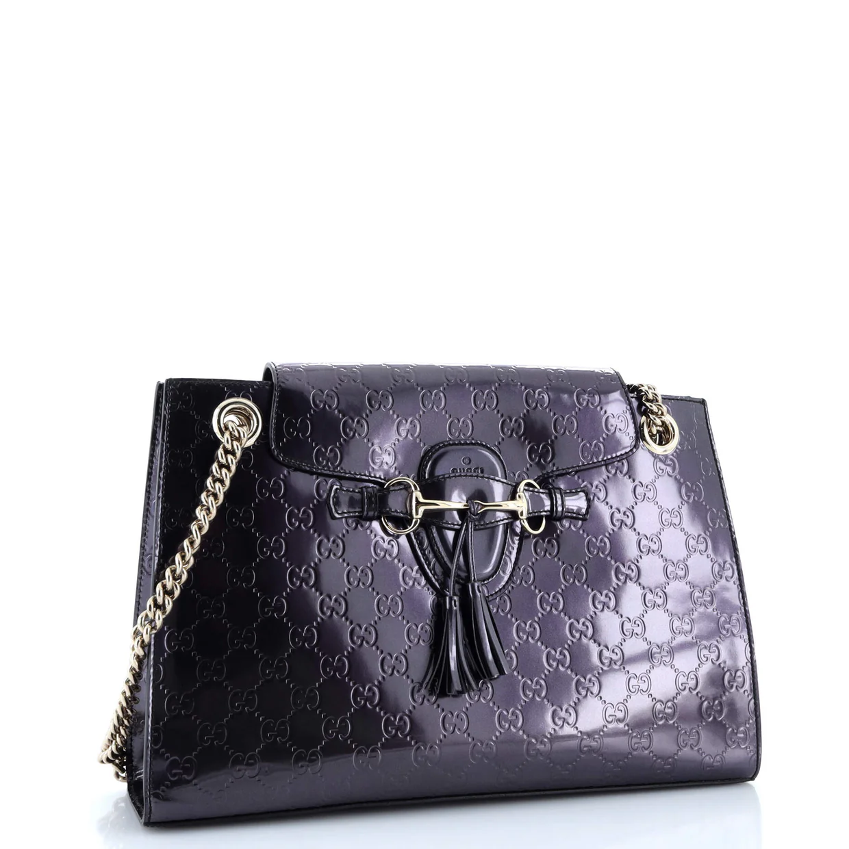 Emily Chain Flap Shoulder Bag Guccissima Patent Large - Deep Luxury