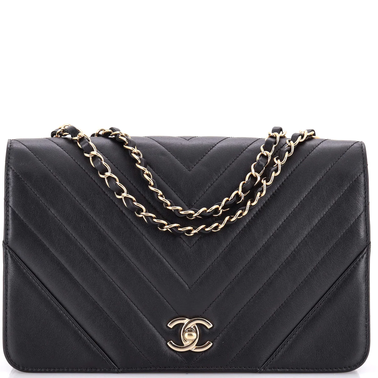 Statement Flap Bag Chevron Calfskin Medium - Deep Luxury
