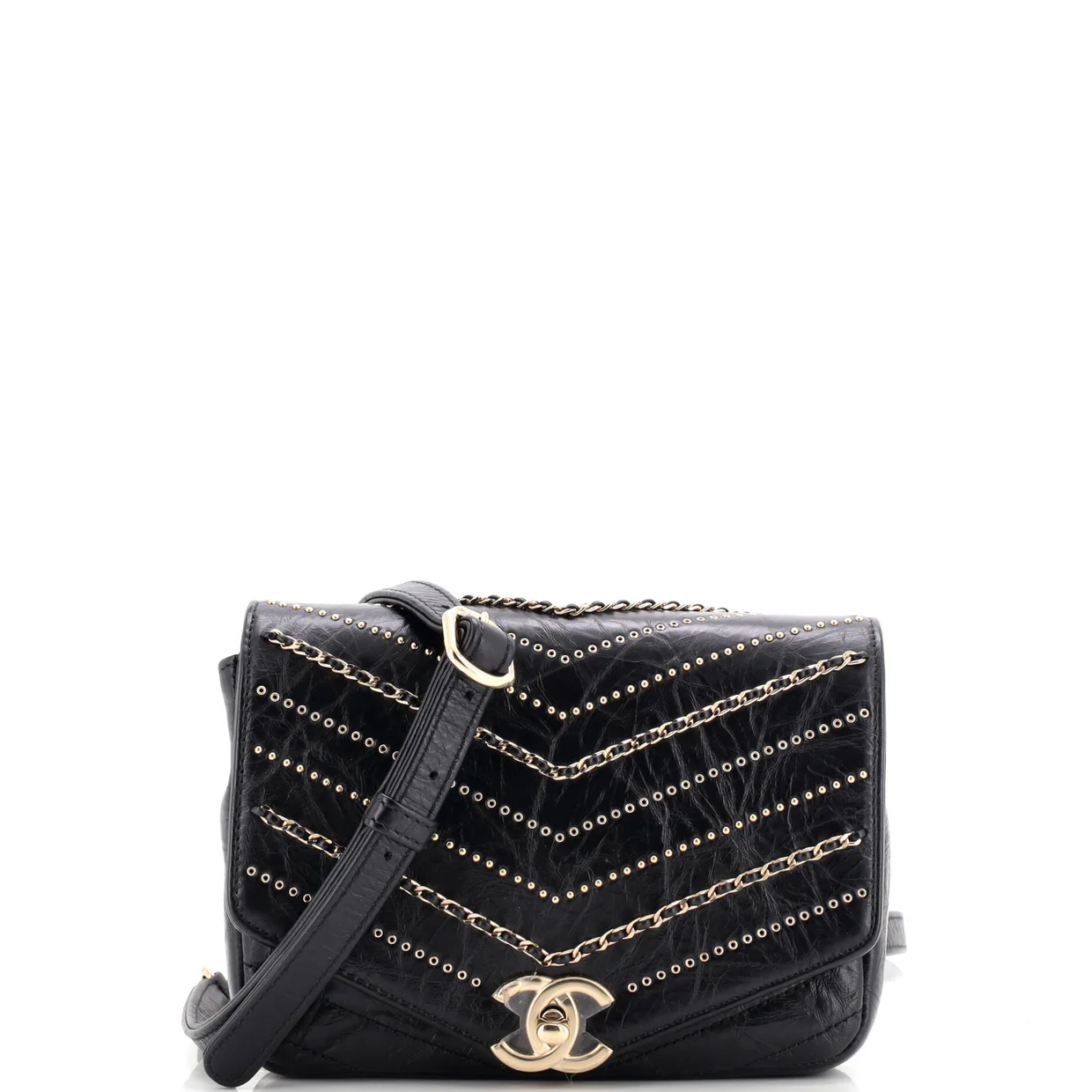 Envelope Square Chain Flap Bag Chevron Embellished Calfskin Mini - Deep Luxury