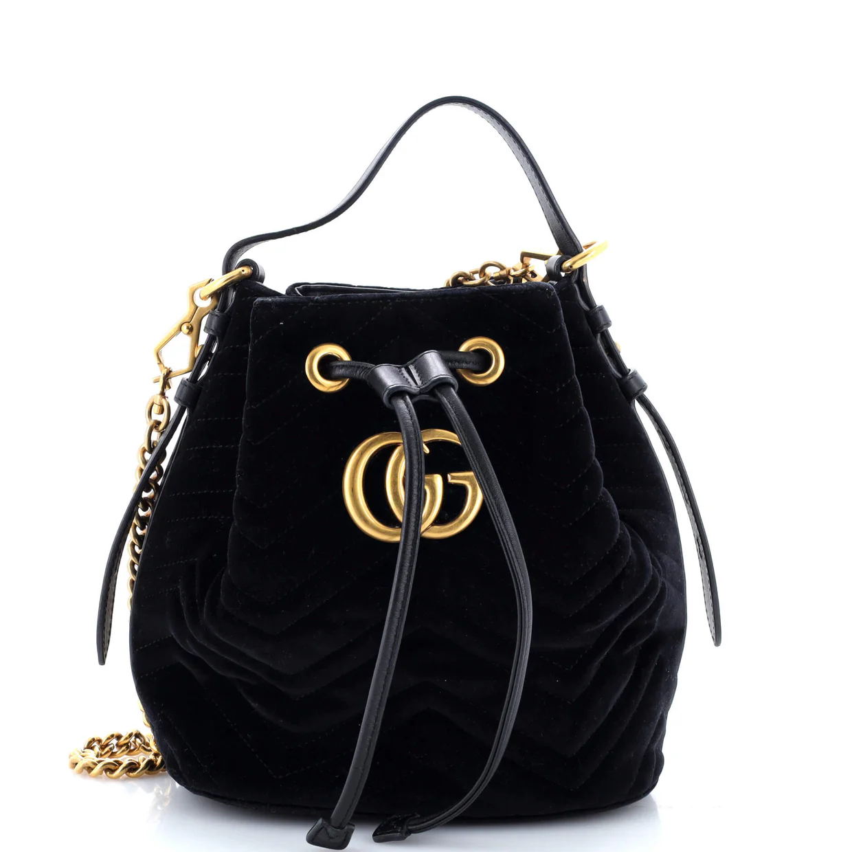 GG Marmont Bucket Bag Matelasse Velvet Small - Deep Luxury