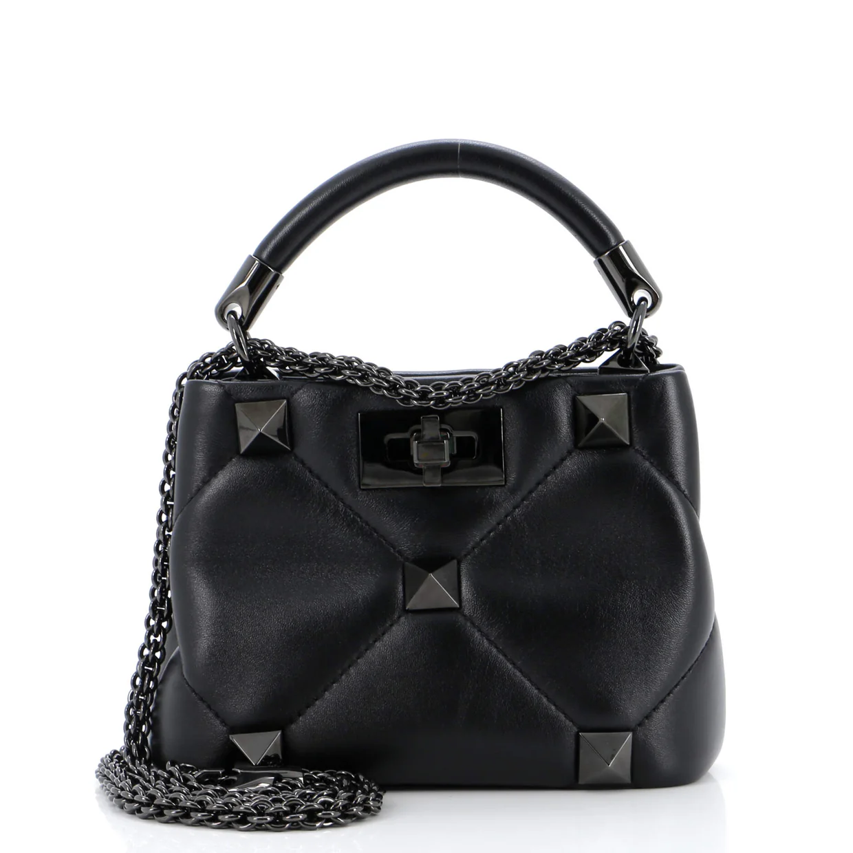 Roman Stud Top Handle Bag Quilted Leather Mini - Deep Luxury