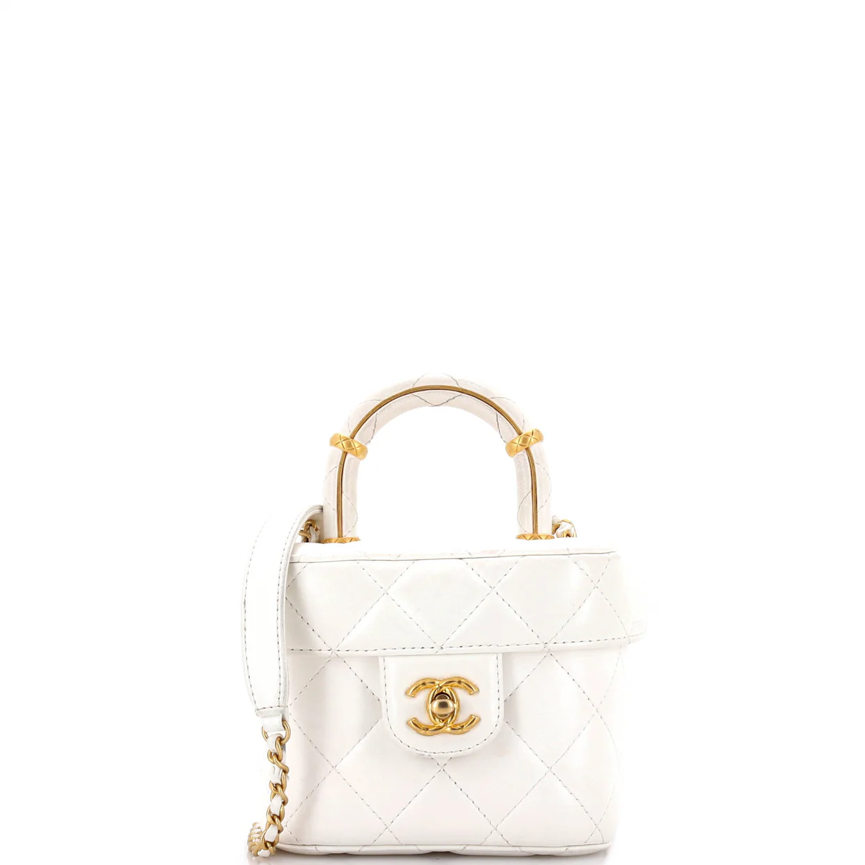 CC Top Handle Flap Vanity Case Quilted Lambskin Small - Deep Luxury