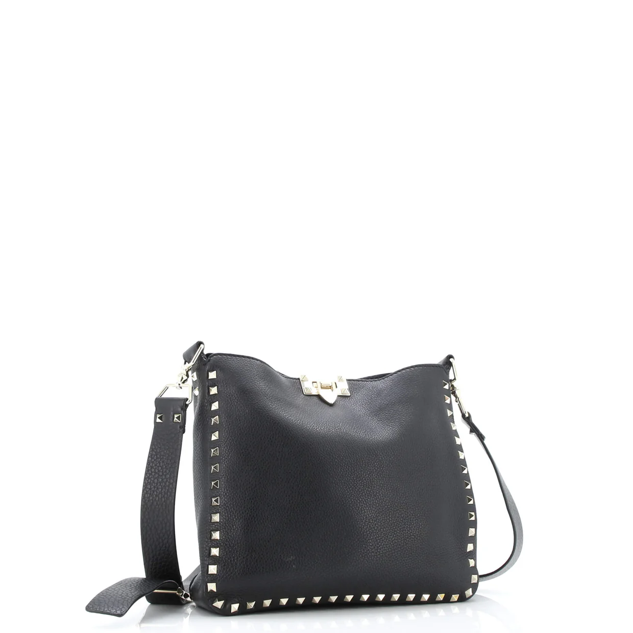 Rockstud Flip Lock Messenger Bag Leather Small - Deep Luxury