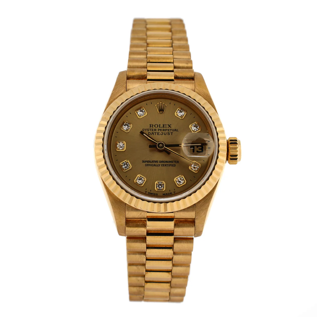 Oyster Perpetual Datejust Automatic Watch Yellow Gold with Diamond Markers 26 - Deep Luxury