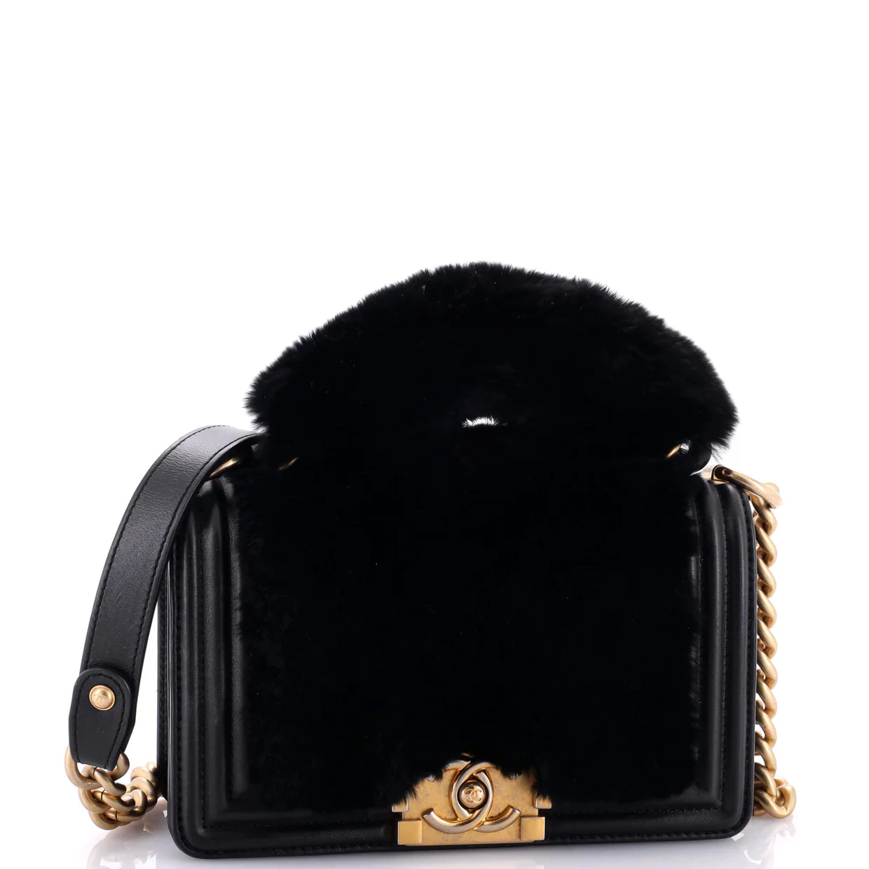 Top Handle Boy Flap Bag Fur Small - Deep Luxury