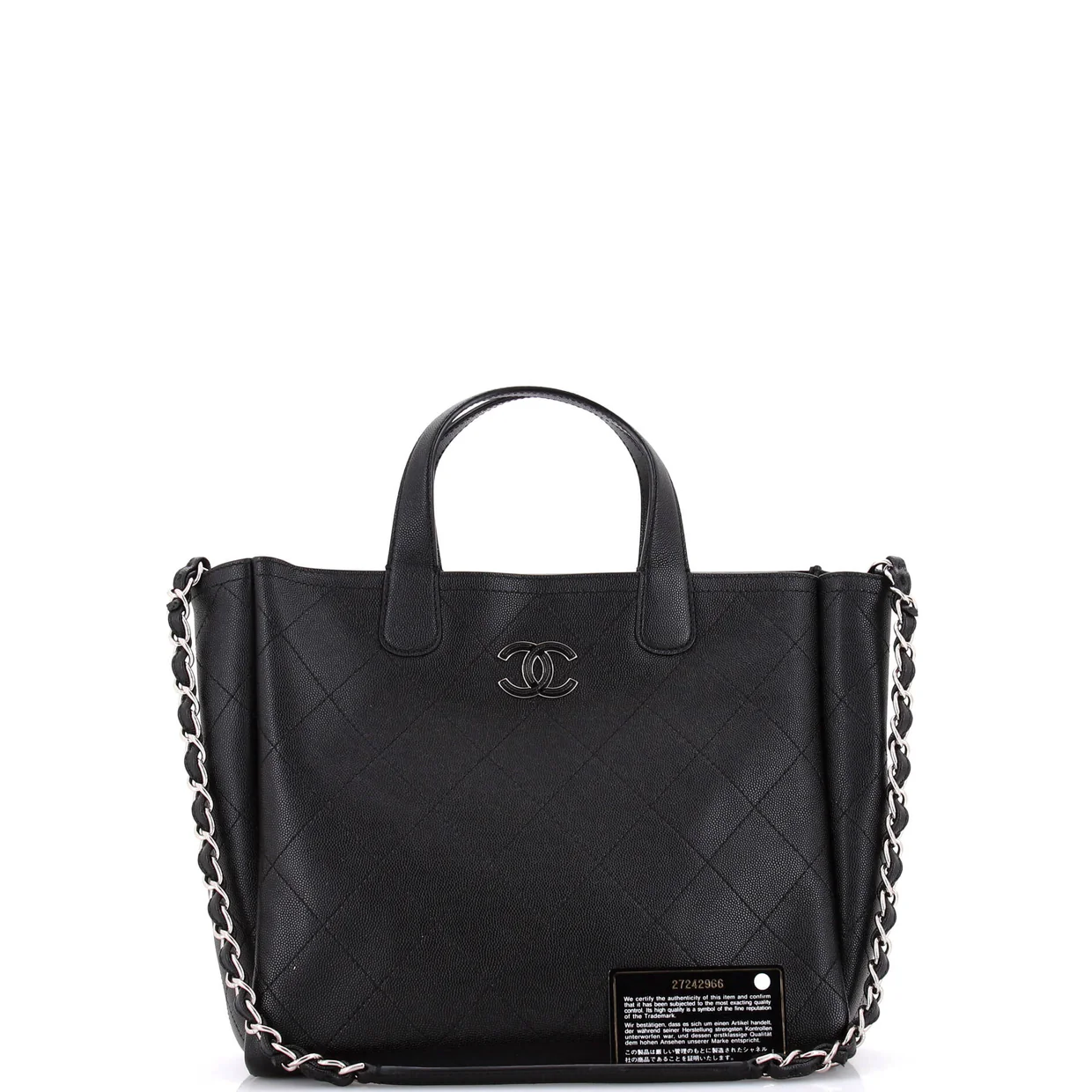 Covered CC Shopping Tote Stitched Caviar Medium - Deep Luxury