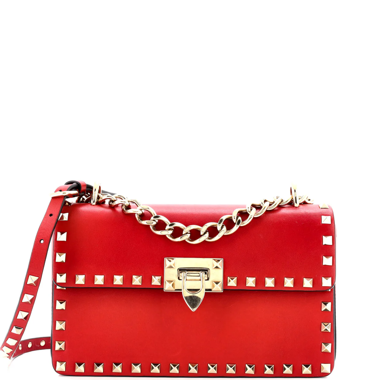 Rockstud Chain Flip Lock Flap Bag Leather Medium - Deep Luxury