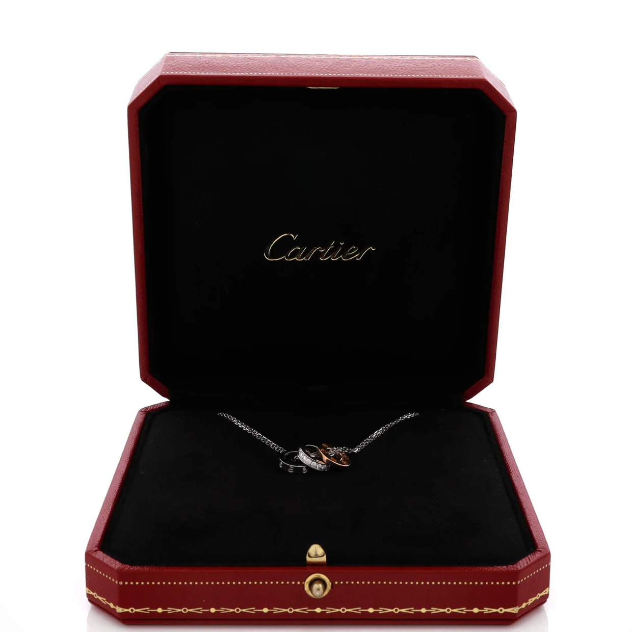 Love 3 Ring Pendant Necklace 18K Rose Gold and 18K White Gold with Diamonds - Deep Luxury