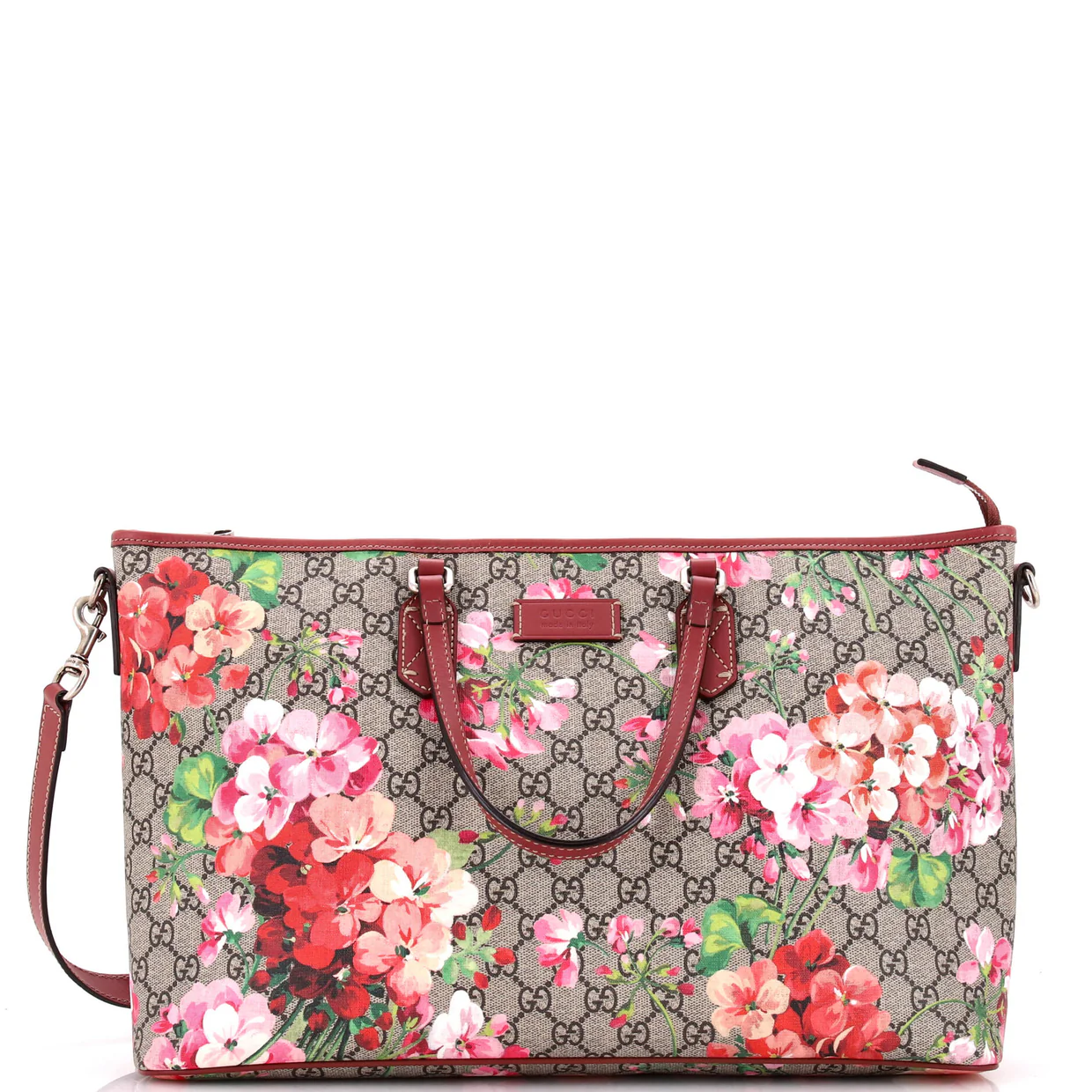 Convertible Zip Tote Blooms Print GG Coated Canvas Large - Deep Luxury