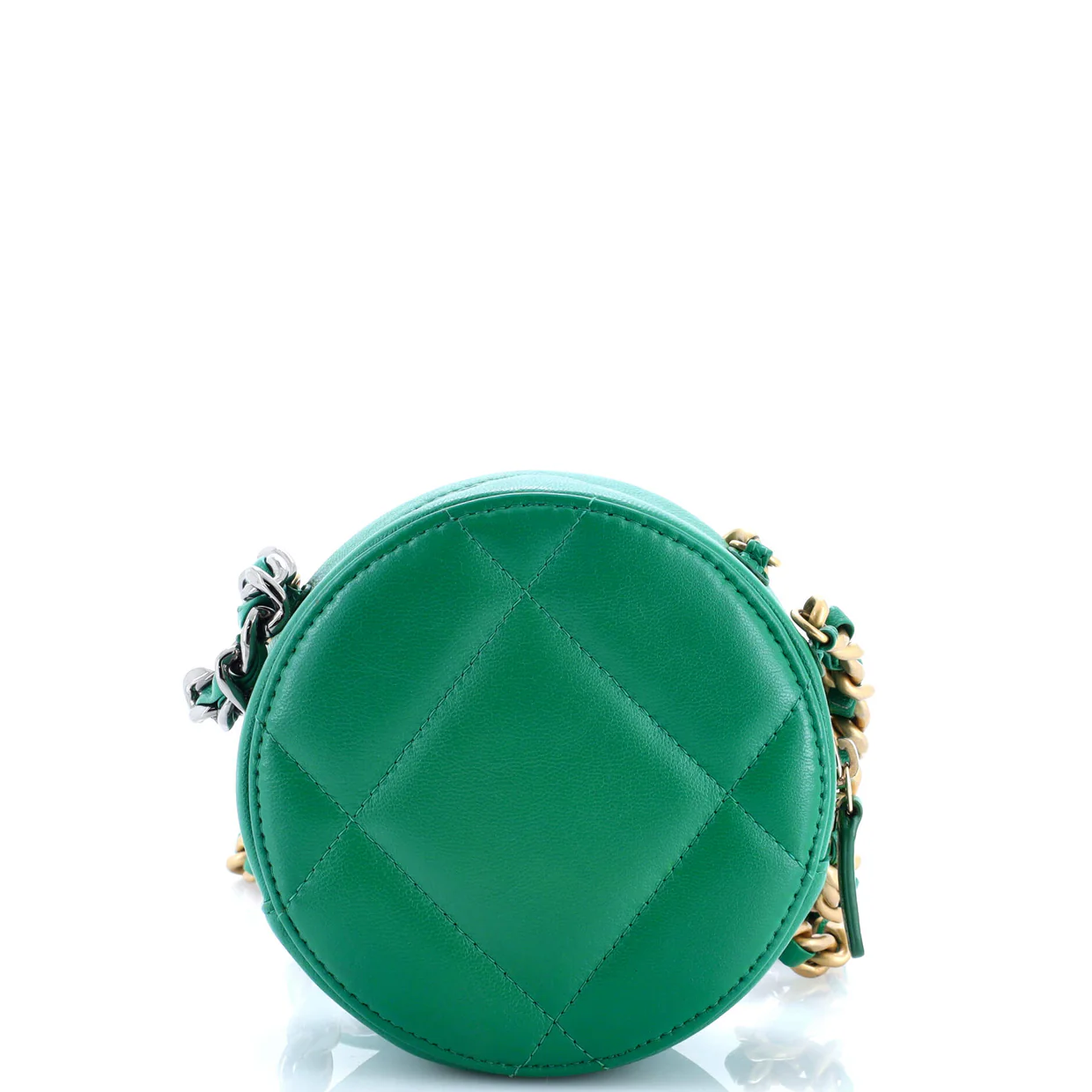 19 Round Clutch with Chain Quilted Leather - Deep Luxury