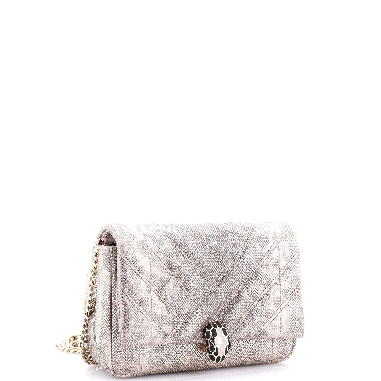 Serpenti Cabochon Shoulder Bag Diagonal Quilted Metallic Karung Small - Deep Luxury