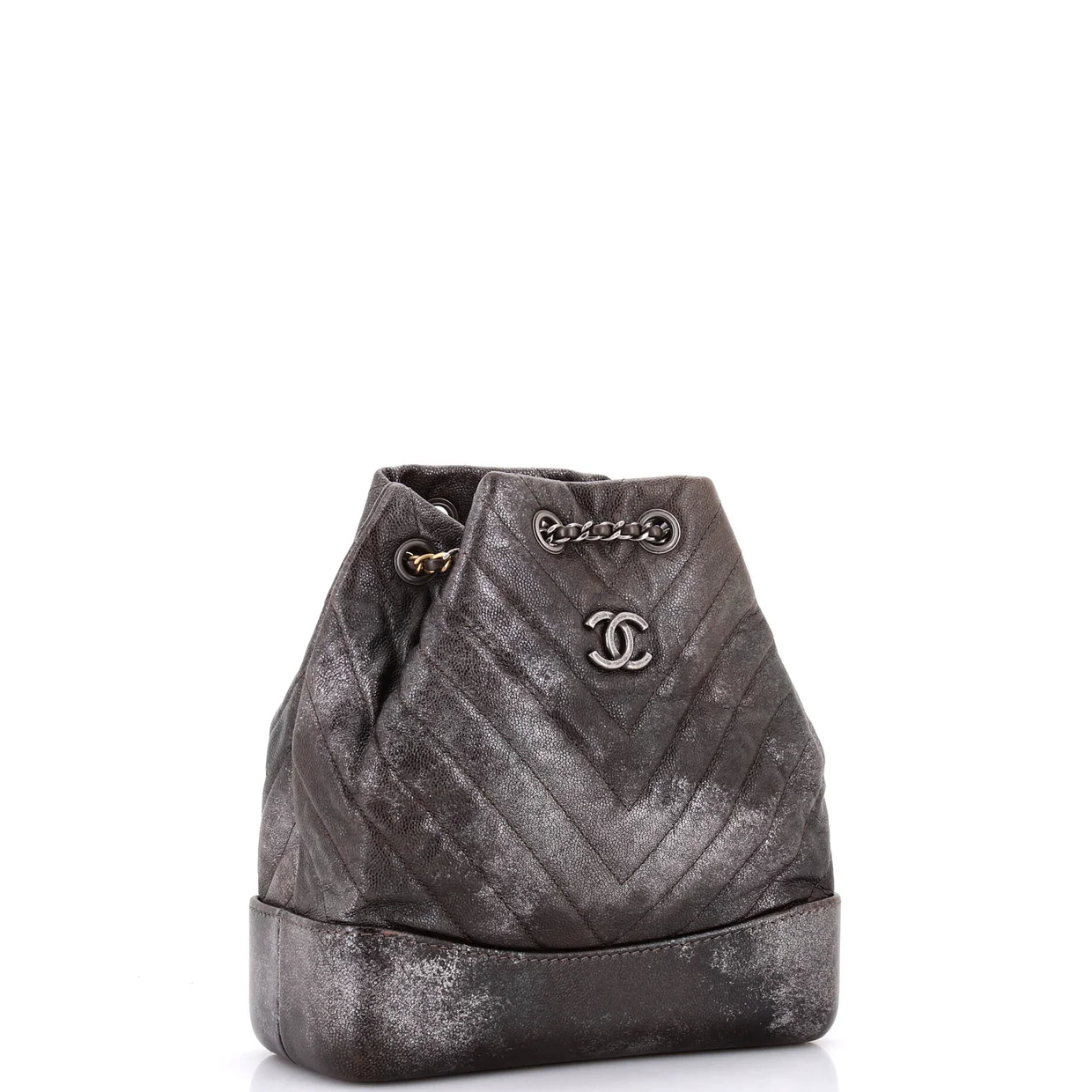Gabrielle Backpack Chevron Metallic Caviar Small - Deep Luxury
