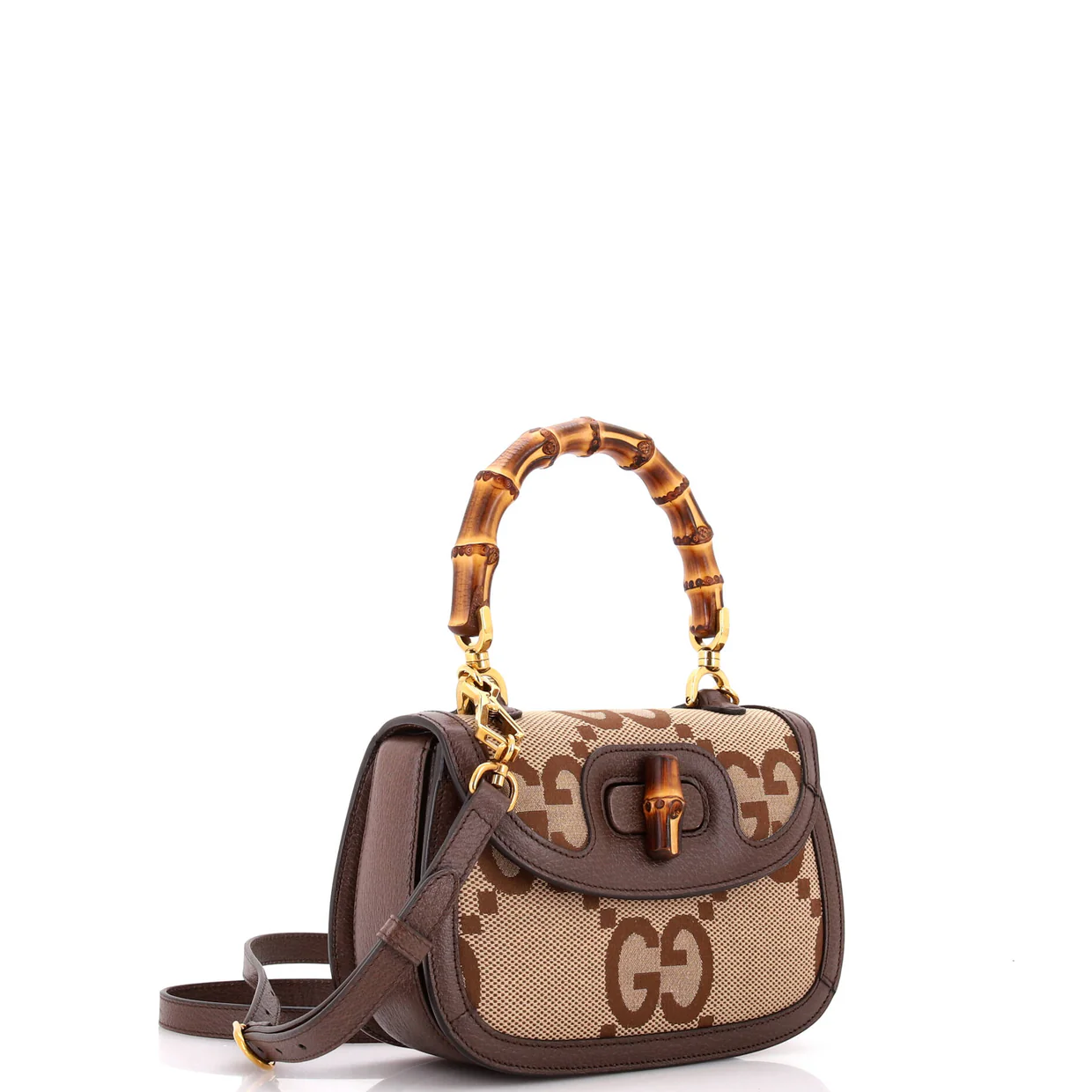 Bamboo 1947 Top Handle Bag Jumbo GG Canvas Small - Deep Luxury