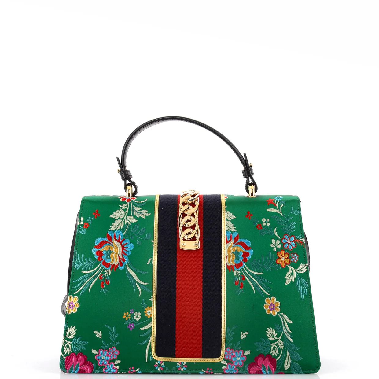 Sylvie Top Handle Bag Floral Jacquard Medium - Deep Luxury