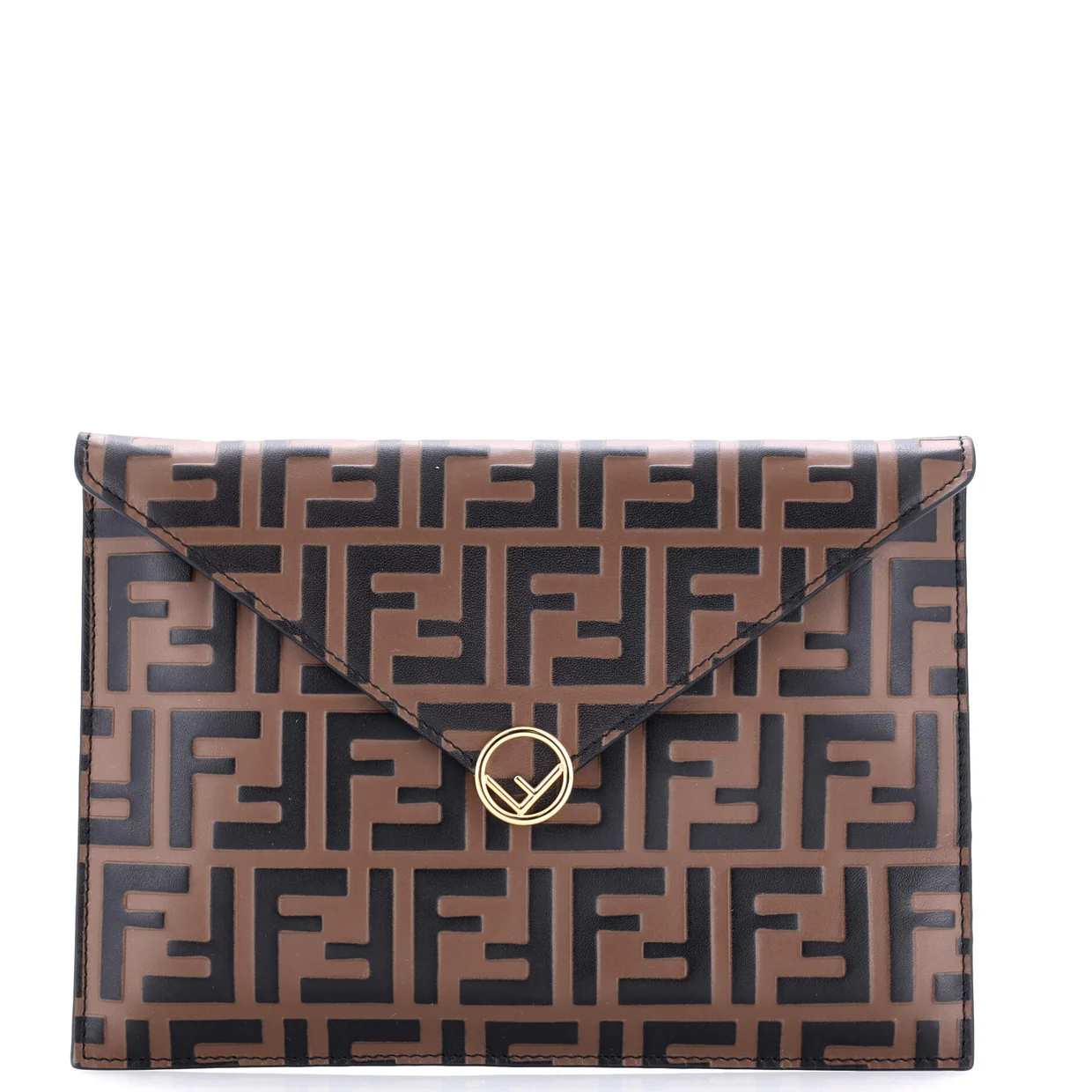 F is Fendi Envelope Flat Pouch Zucca Embossed Leather Large - Deep Luxury