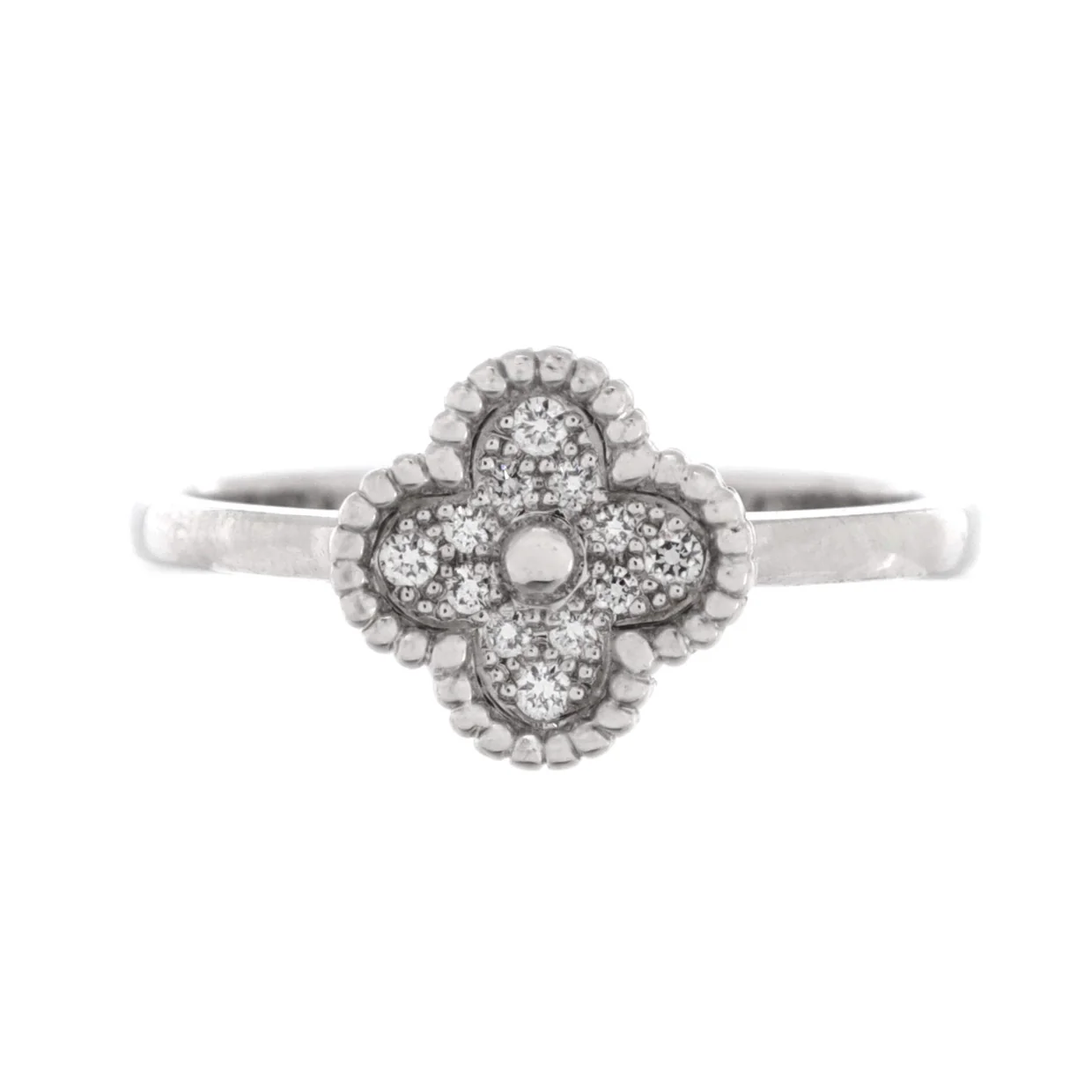 Sweet Alhambra Ring 18K White Gold and Diamonds - Deep Luxury
