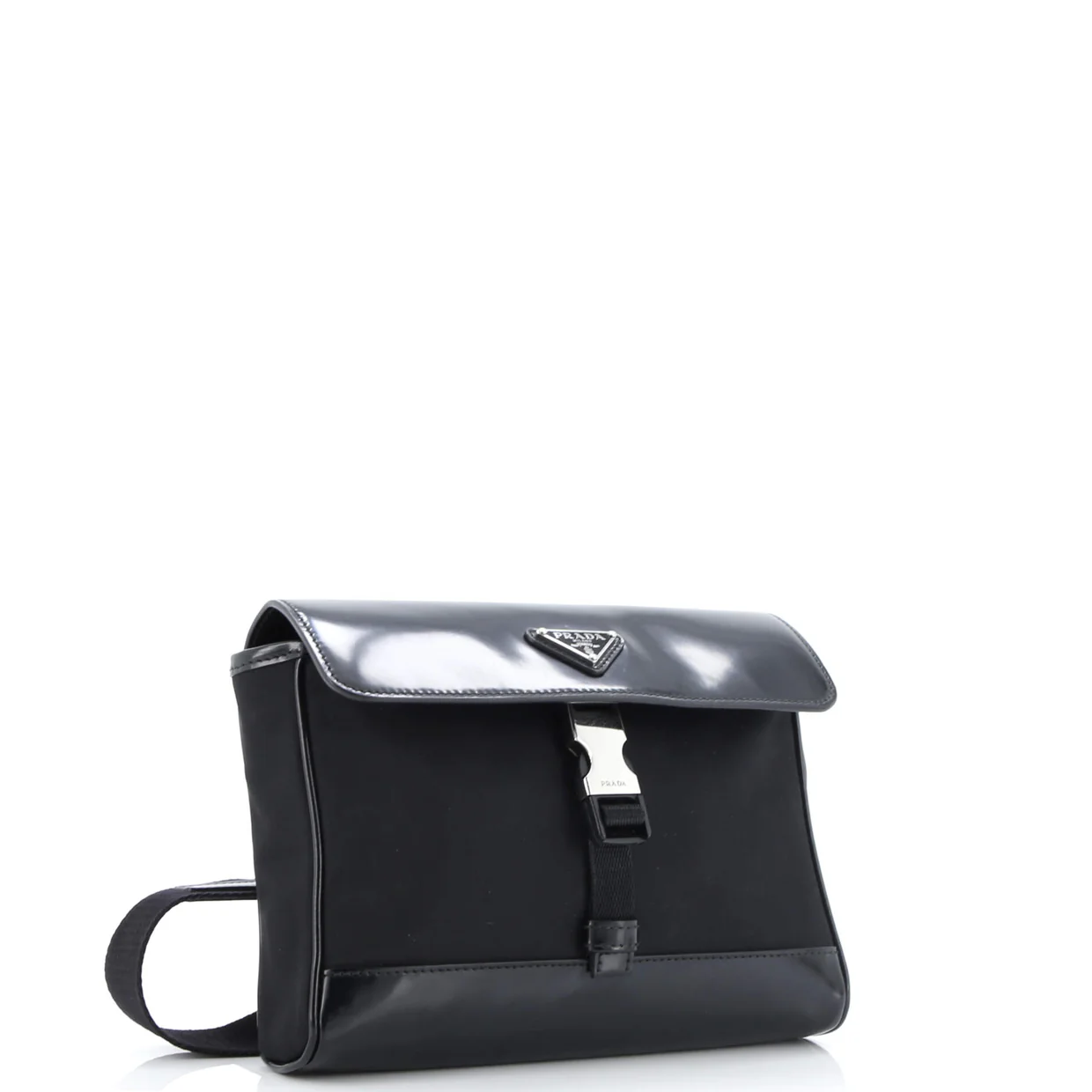 Buckle Flap Crossbody Bag Re-Nylon and Leather Small - Deep Luxury