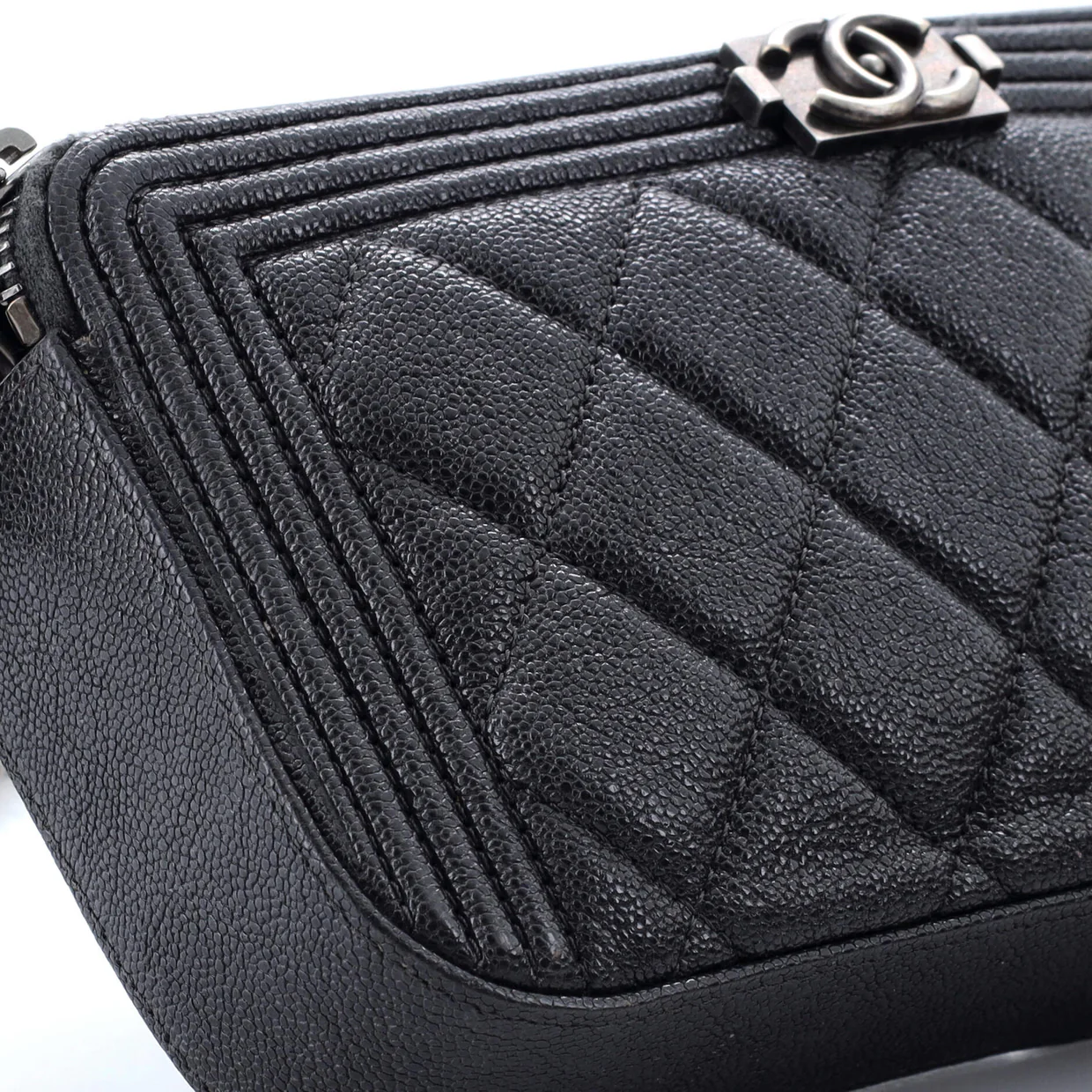 Boy Double Zip Clutch with Chain Quilted Caviar - Deep Luxury