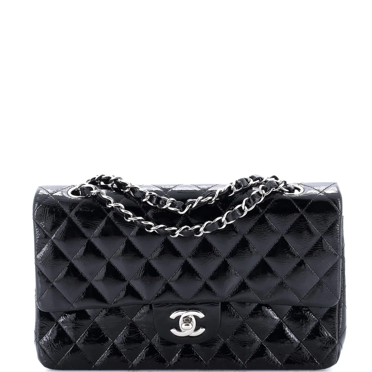 Classic Double Flap Bag Quilted Crinkled Patent Medium - Deep Luxury