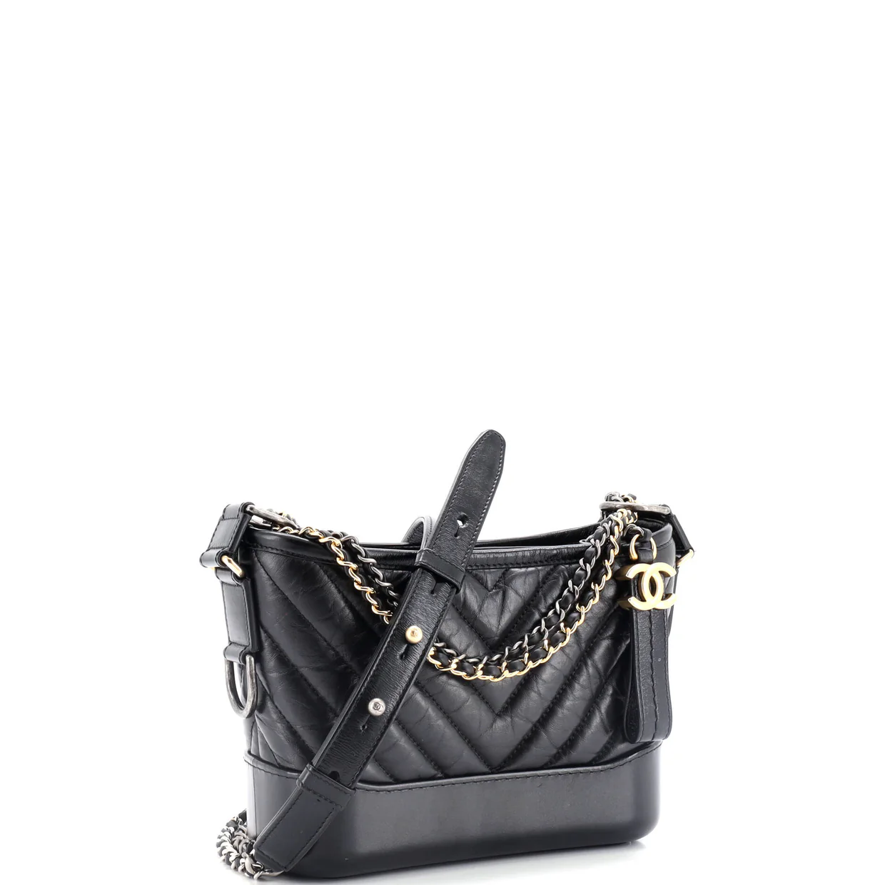 Gabrielle Hobo Chevron Aged Calfskin Small - Deep Luxury