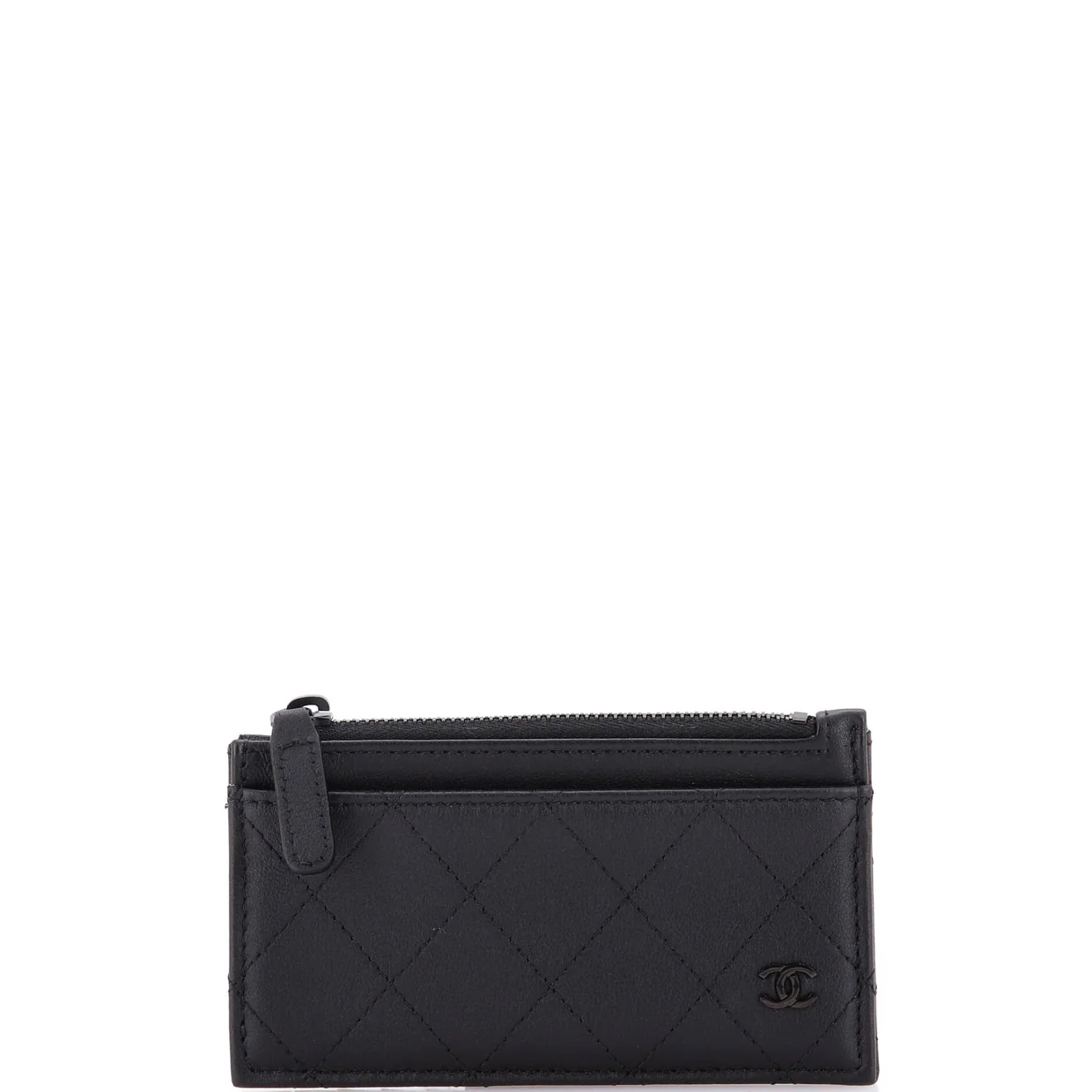 So Black CC Zip Card Holder Quilted Lambskin - Deep Luxury