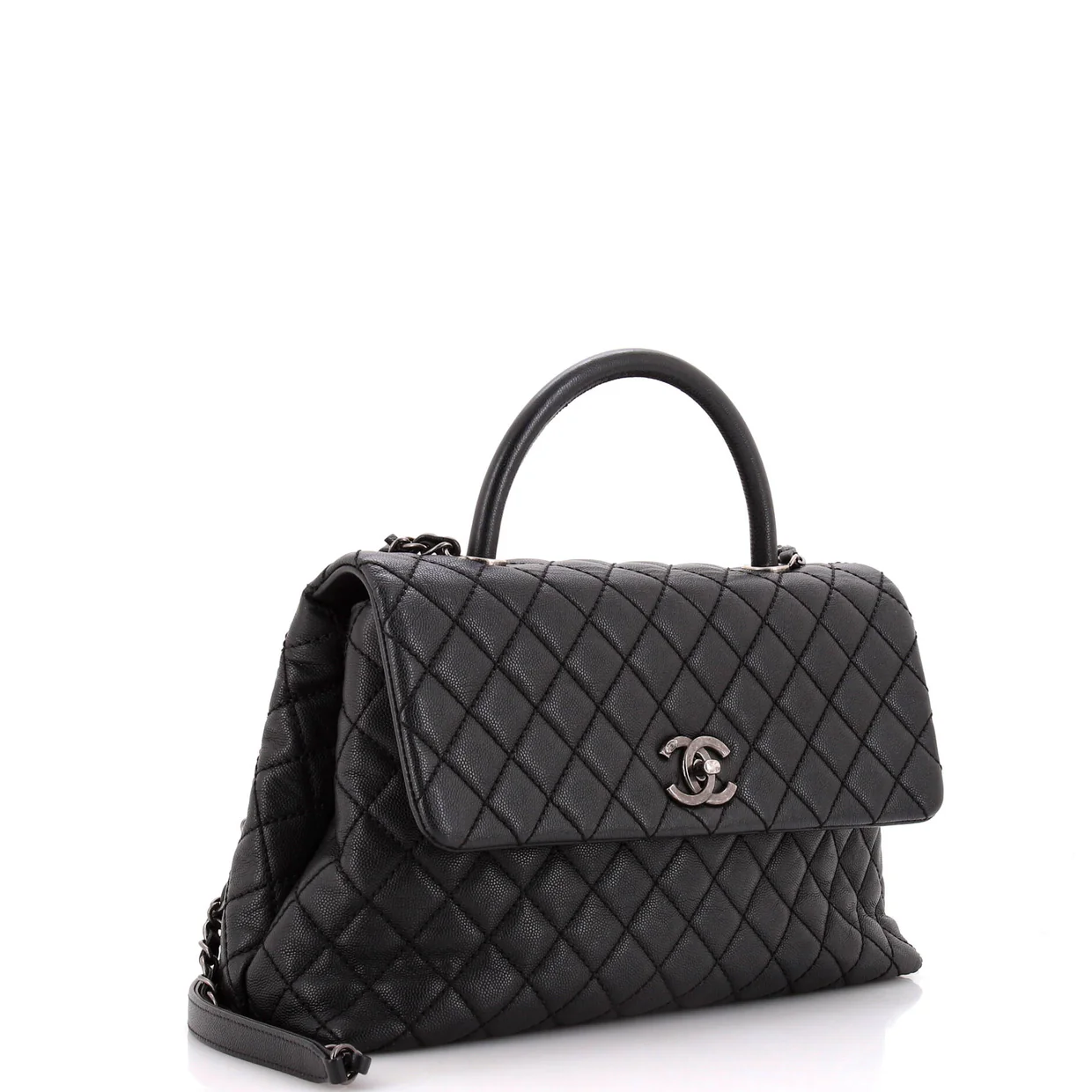 Coco Top Handle Bag Quilted Caviar Medium - Deep Luxury