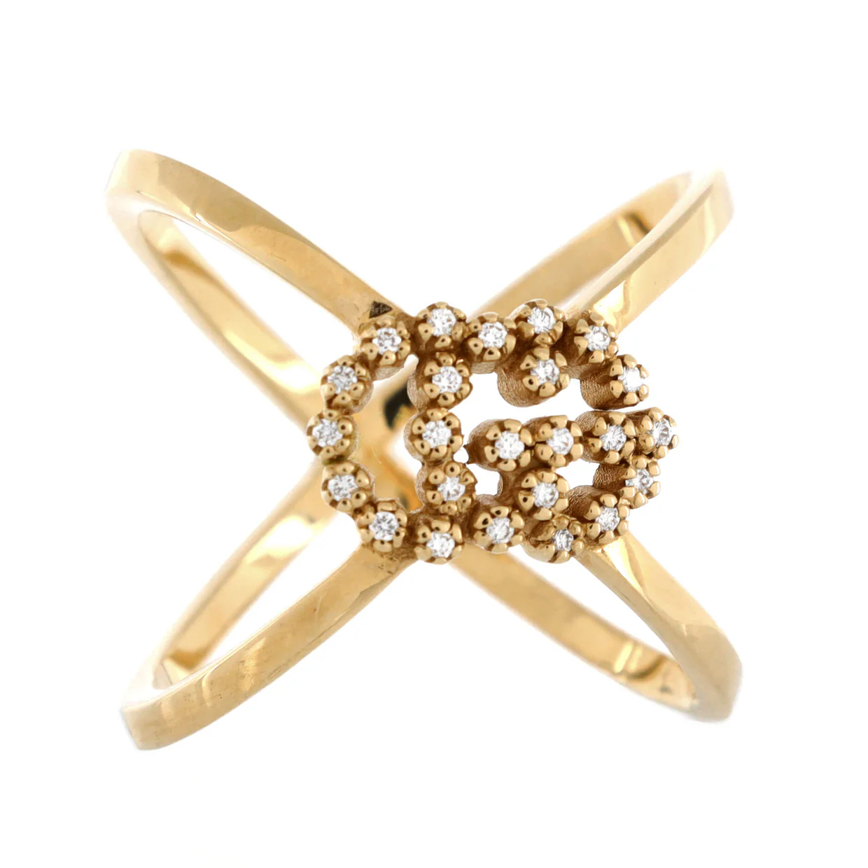 GG Running Cross Ring 18K Yellow Gold with Diamonds - Deep Luxury