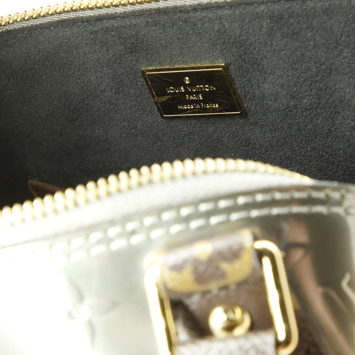 Alma Handbag Limited Edition Metallic Monogram Vernis and Monogram Canvas BB - Deep Luxury