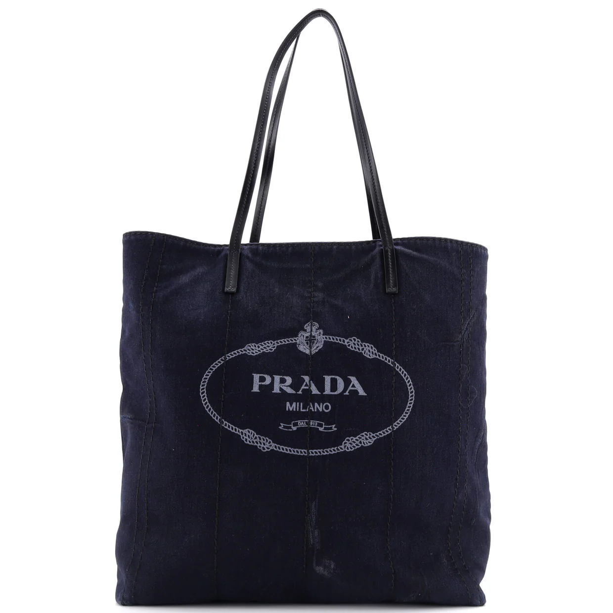 Logo Shopping Tote Denim and Linen Blend - Deep Luxury