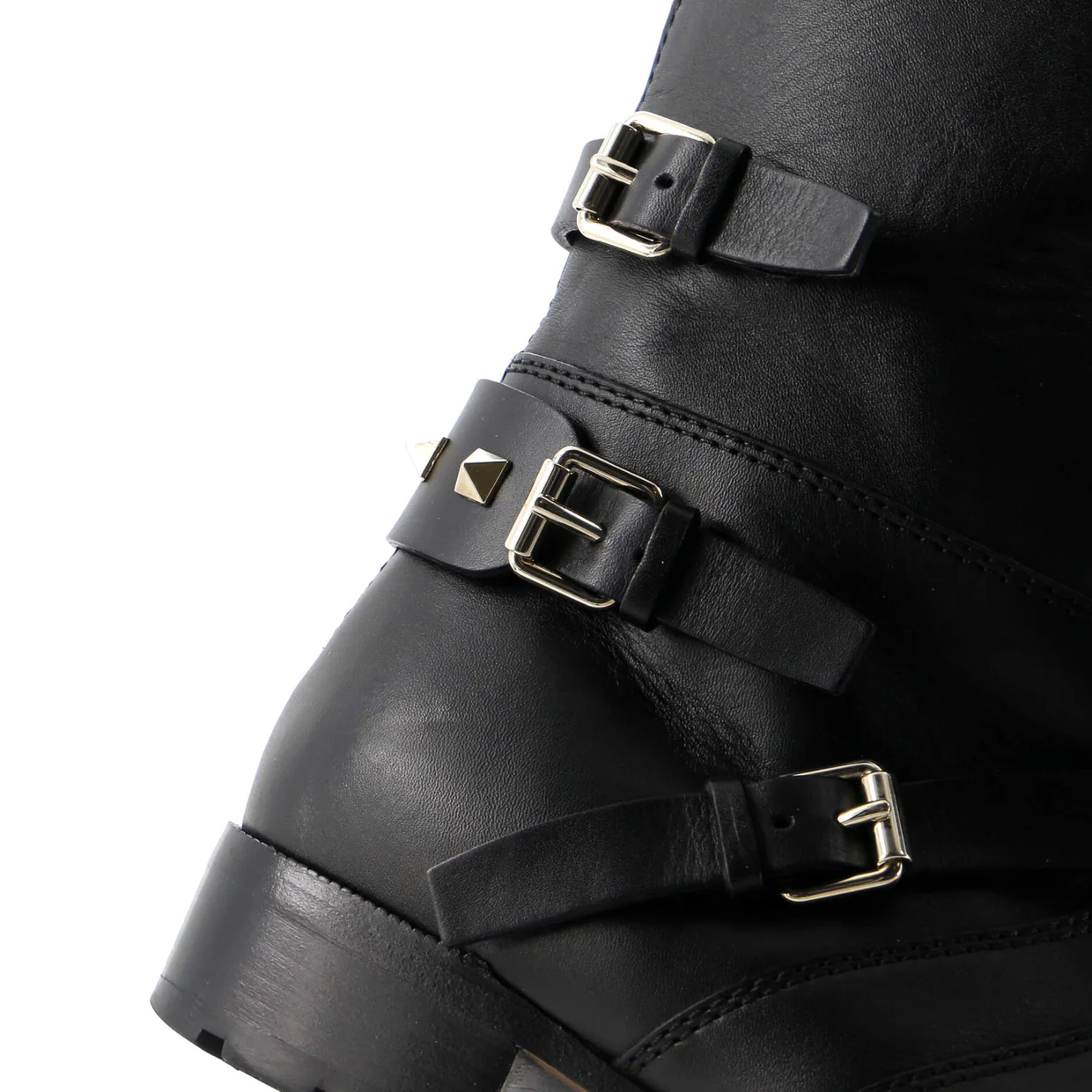 Women's Rockstud Buckle Knee High Boots Leather - Deep Luxury