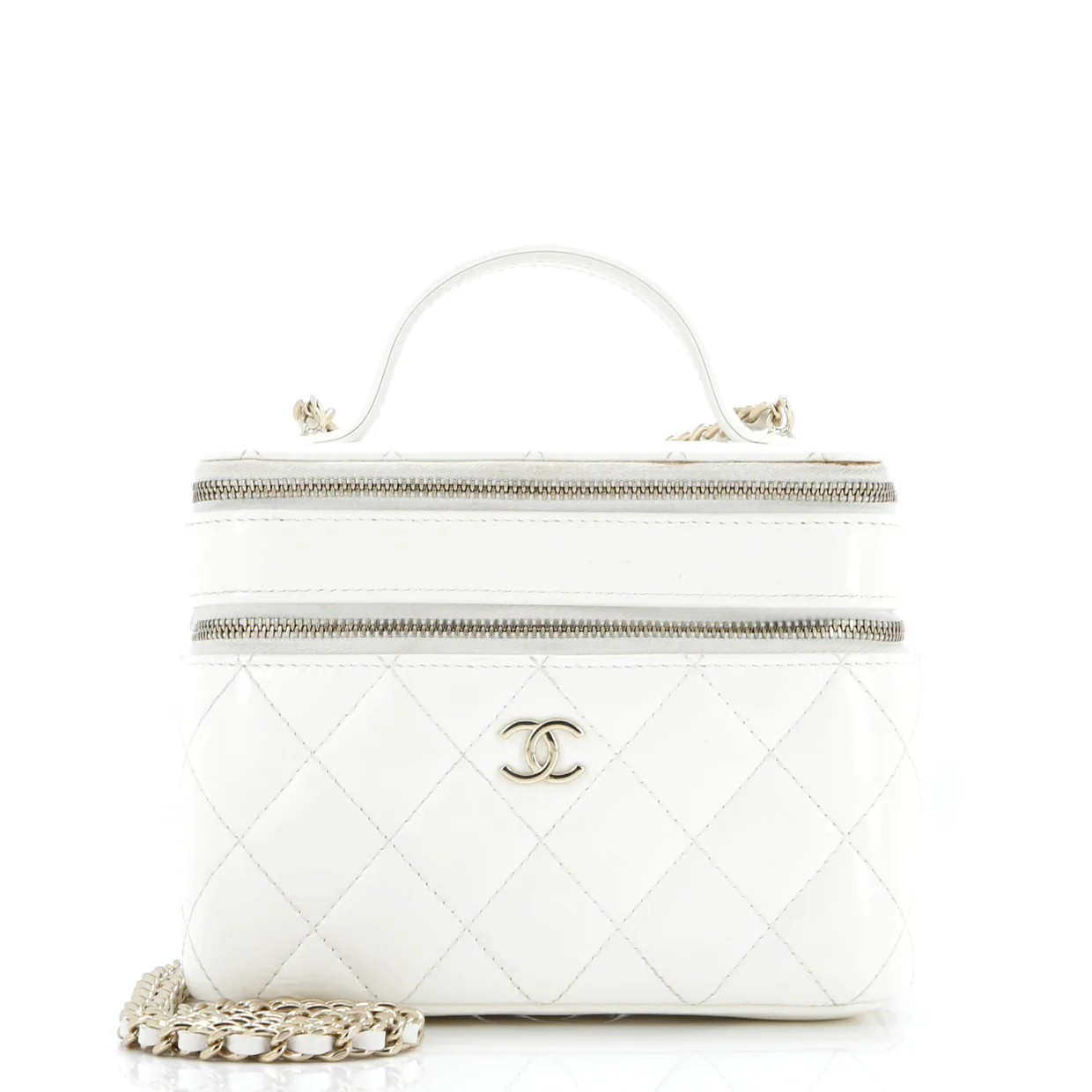 Double Decker Vanity Case with Chain Quilted Shiny Lambskin Small - Deep Luxury