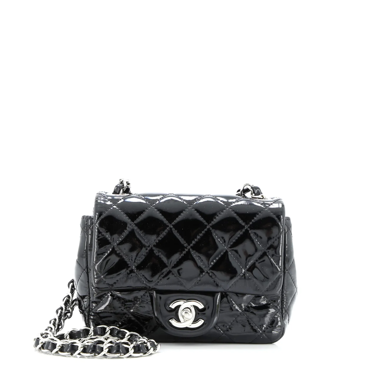 Square Classic Single Flap Bag Quilted Patent Mini - Deep Luxury