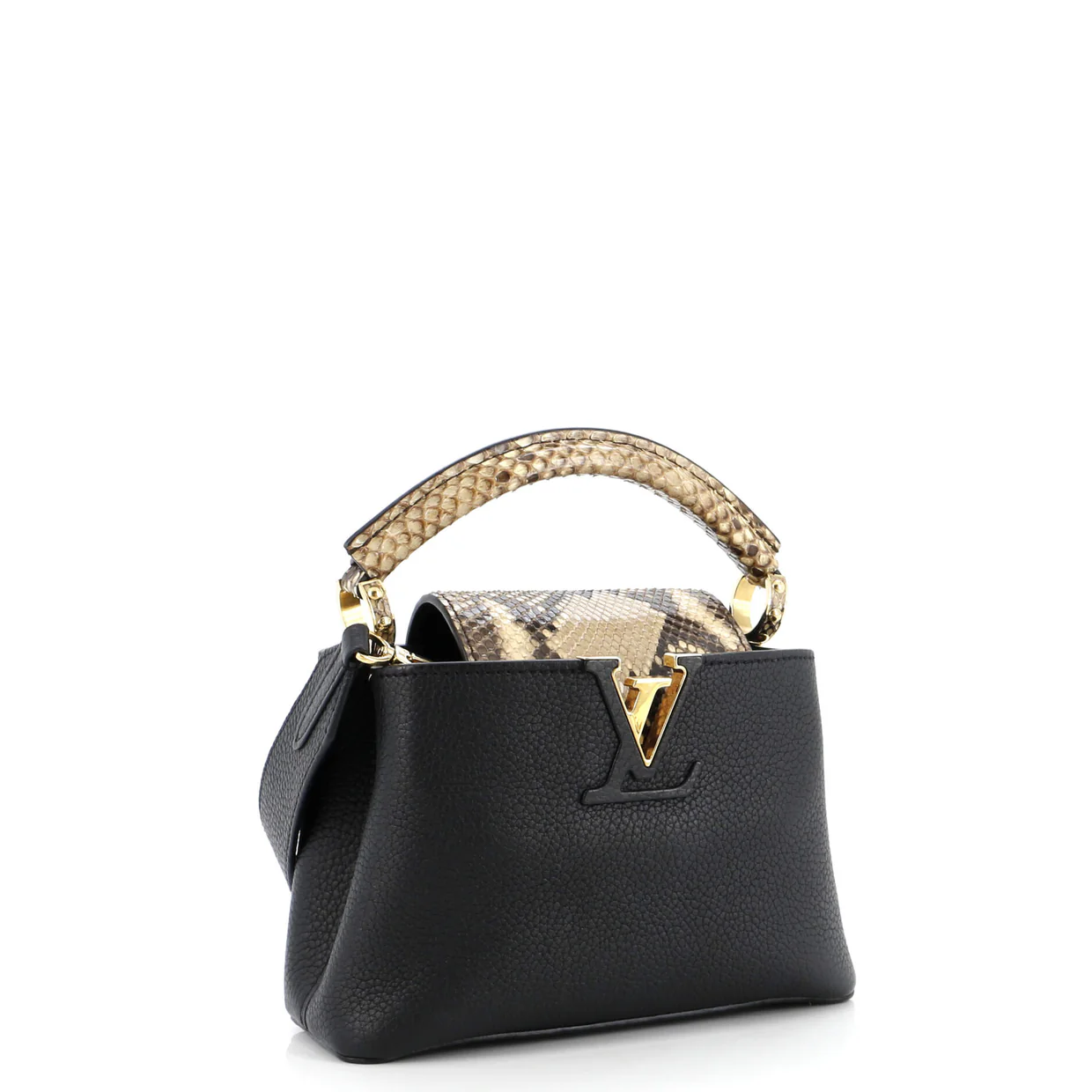 Capucines Bag Leather with Snakeskin Mini - Deep Luxury