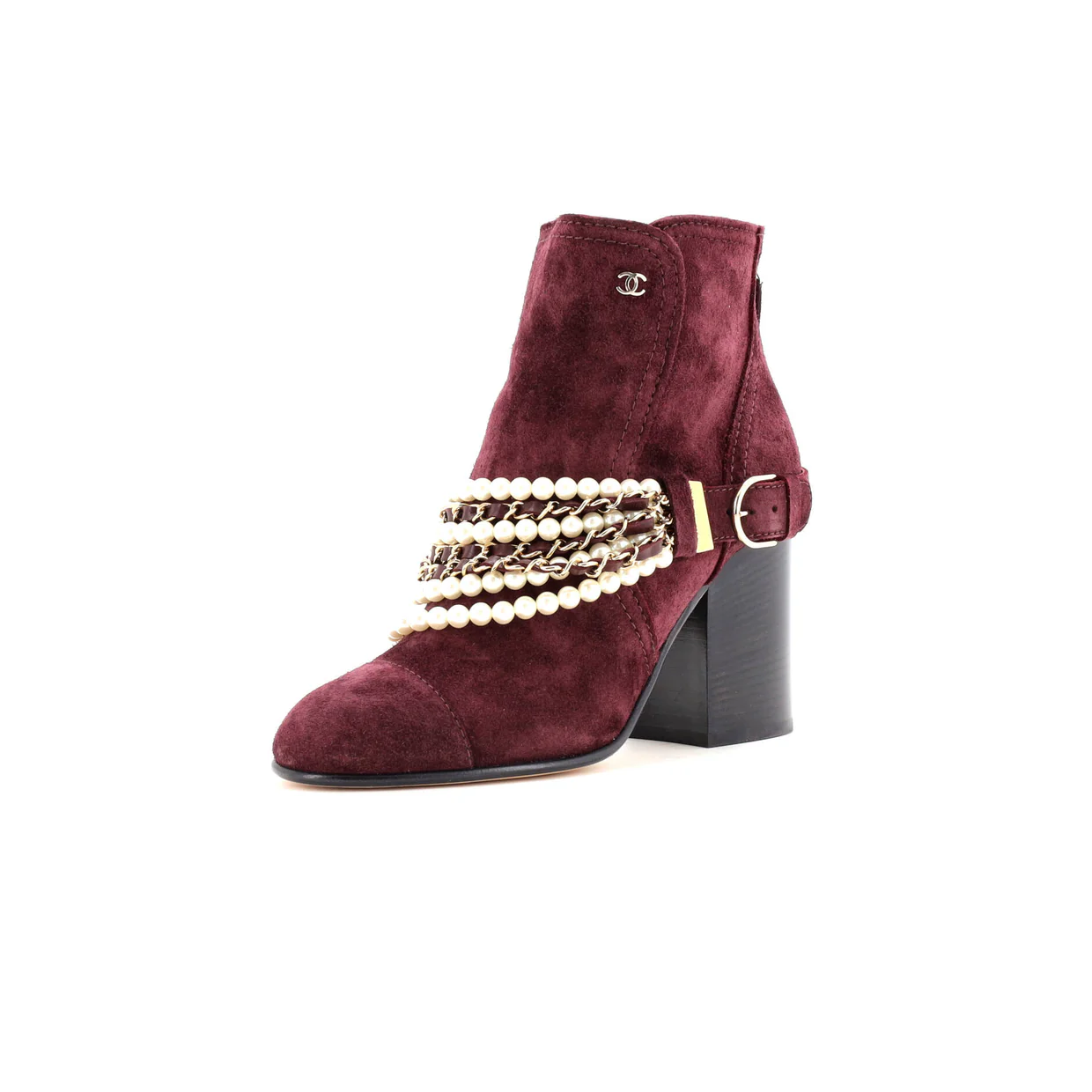 Women's Pearl Chain Strap Ankle Boots Suede - Deep Luxury