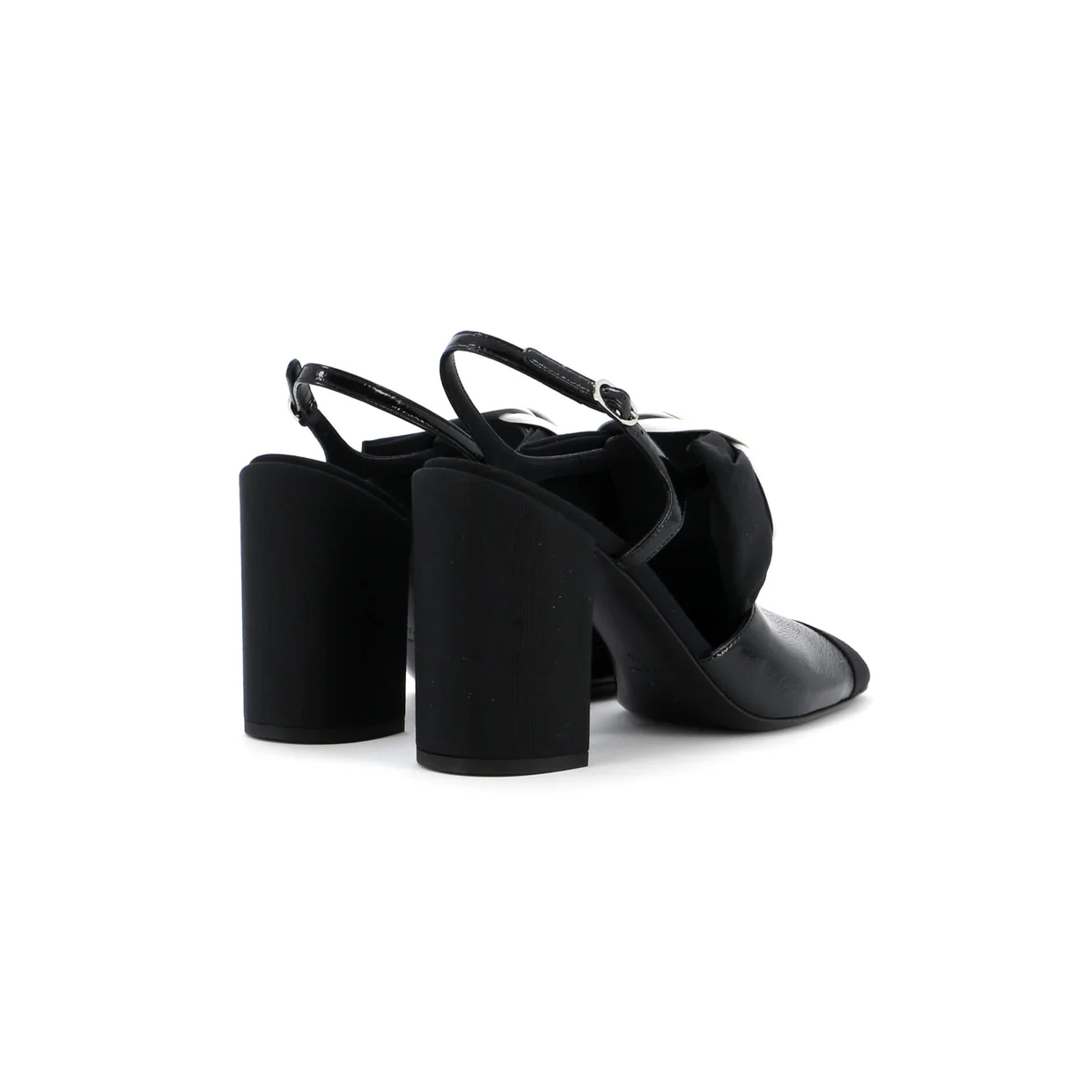 Women's Cap Toe Camellia Bow Slingback Pumps Crumpled Shiny Fabric with Grosgrain - Deep Luxury
