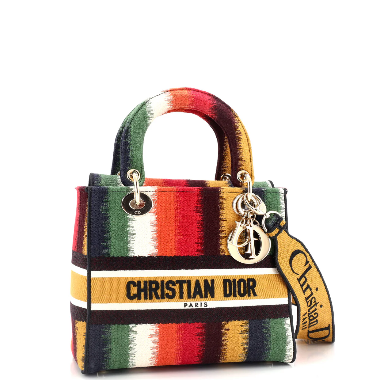 Lady D-Lite Bag Striped Canvas Medium - Deep Luxury
