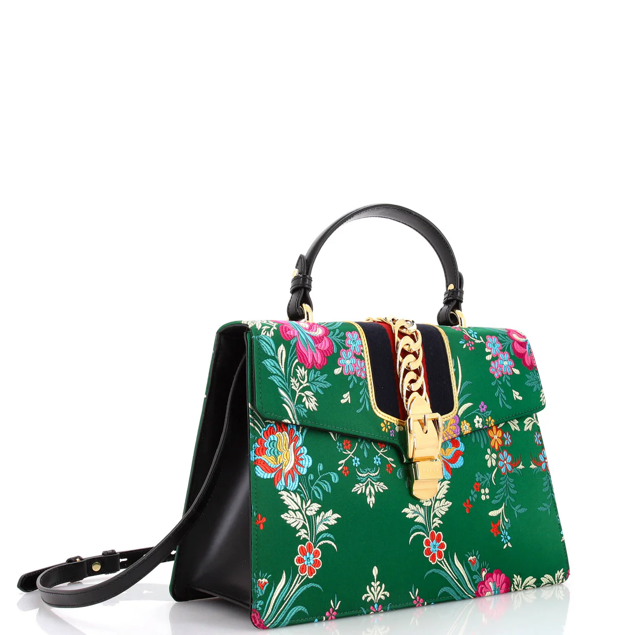 Sylvie Top Handle Bag Floral Jacquard Medium - Deep Luxury